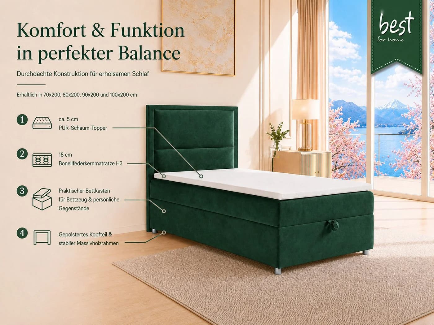 Best for Home Boxspringbett K-11 SINGLE mit Bettkasten und Bonellfederkern - Bild 3
