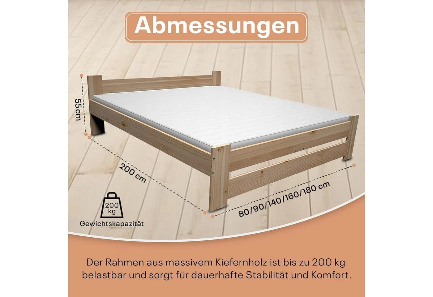Best for Home Massivholzbett Kiefernholz Natur