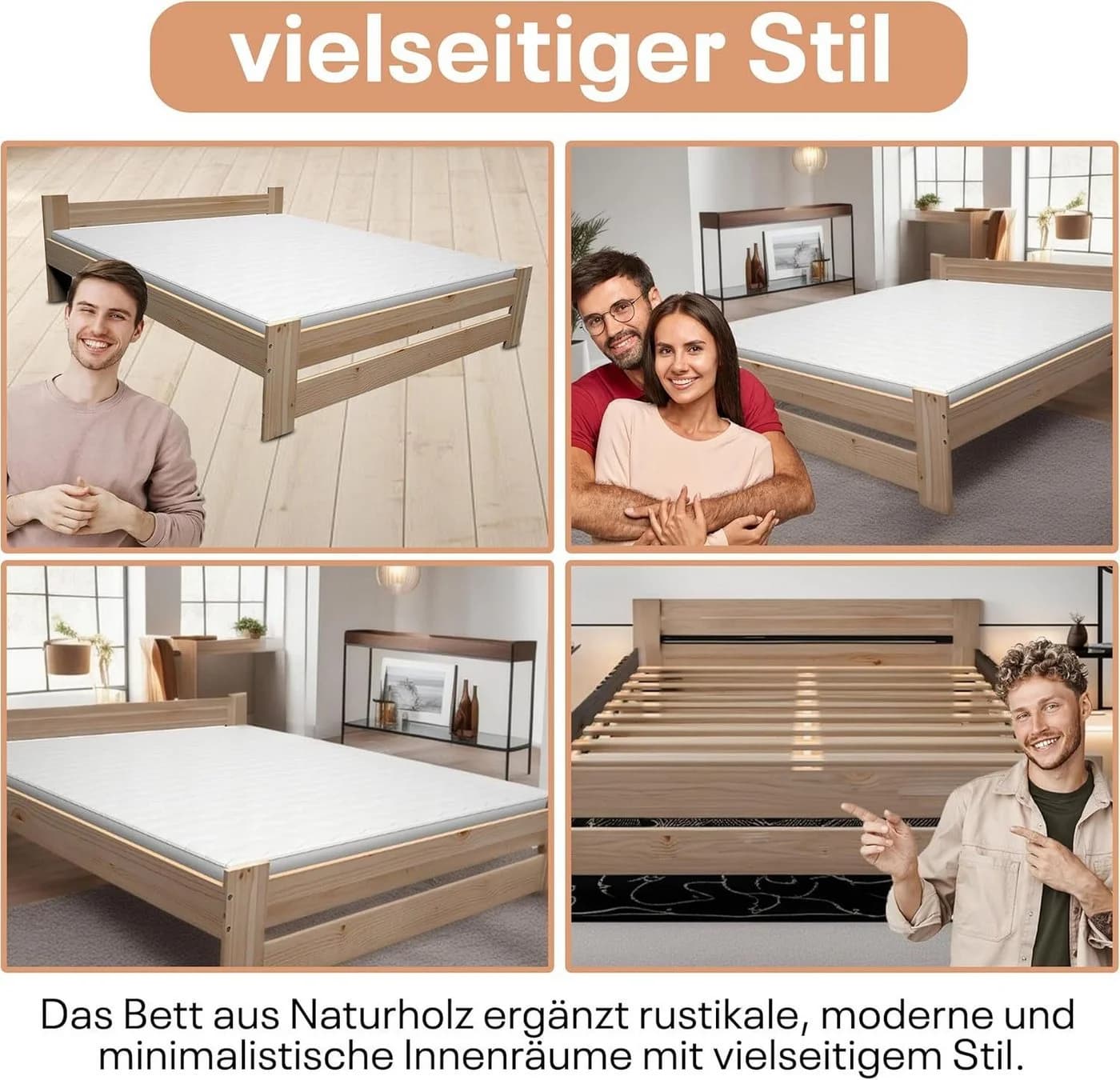 Best for Home Massivholzbett Kiefernholz Natur - Bild 5