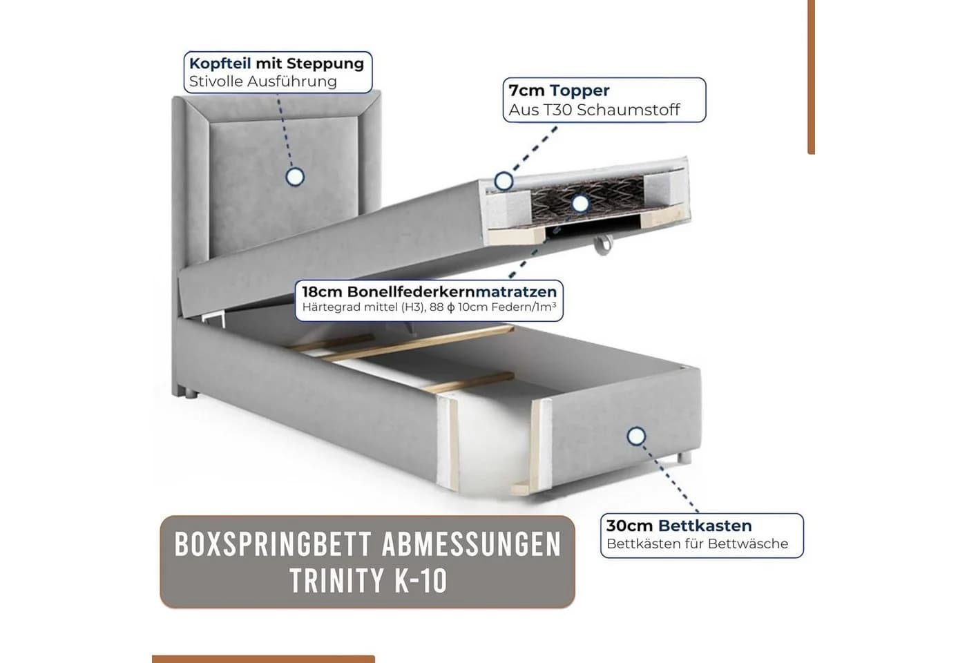 Boxspringbett aus Massivholz mit Bonellfederkern - Bild 3