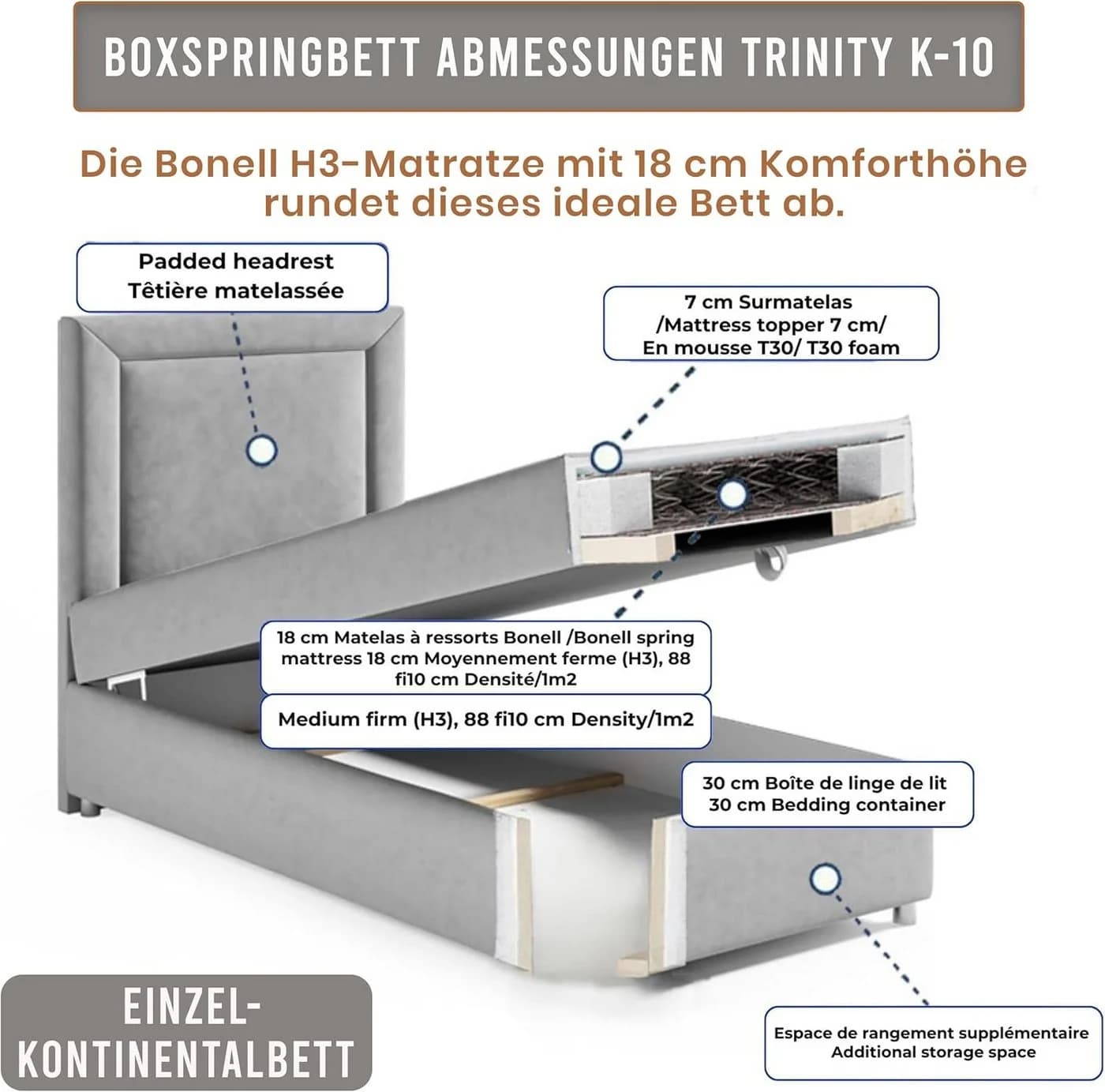 Boxspringbett aus Massivholz mit Bonellfederkern - Bild 4