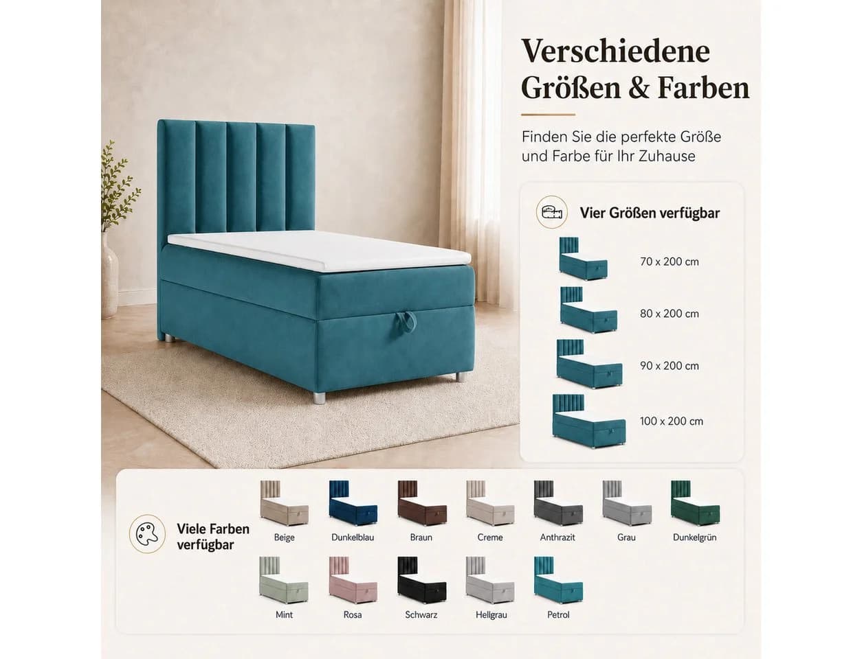 Boxspringbett aus Massivholz mit Bonellfederkern und Topper - Bild 3