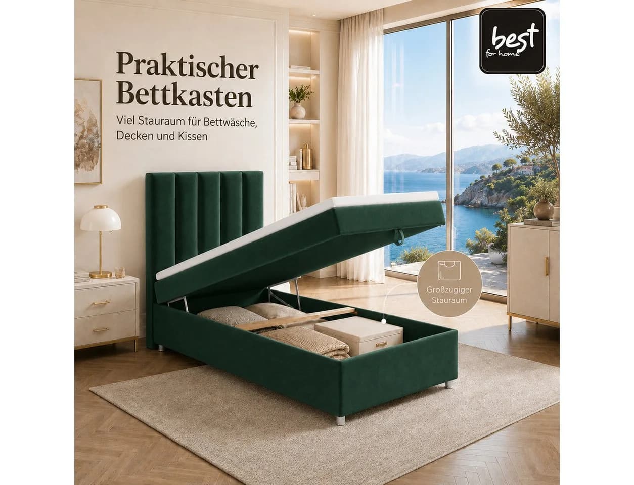 Best for Home Boxspringbett Trinity K10 SINGLE mit Bettkasten & Topper H3