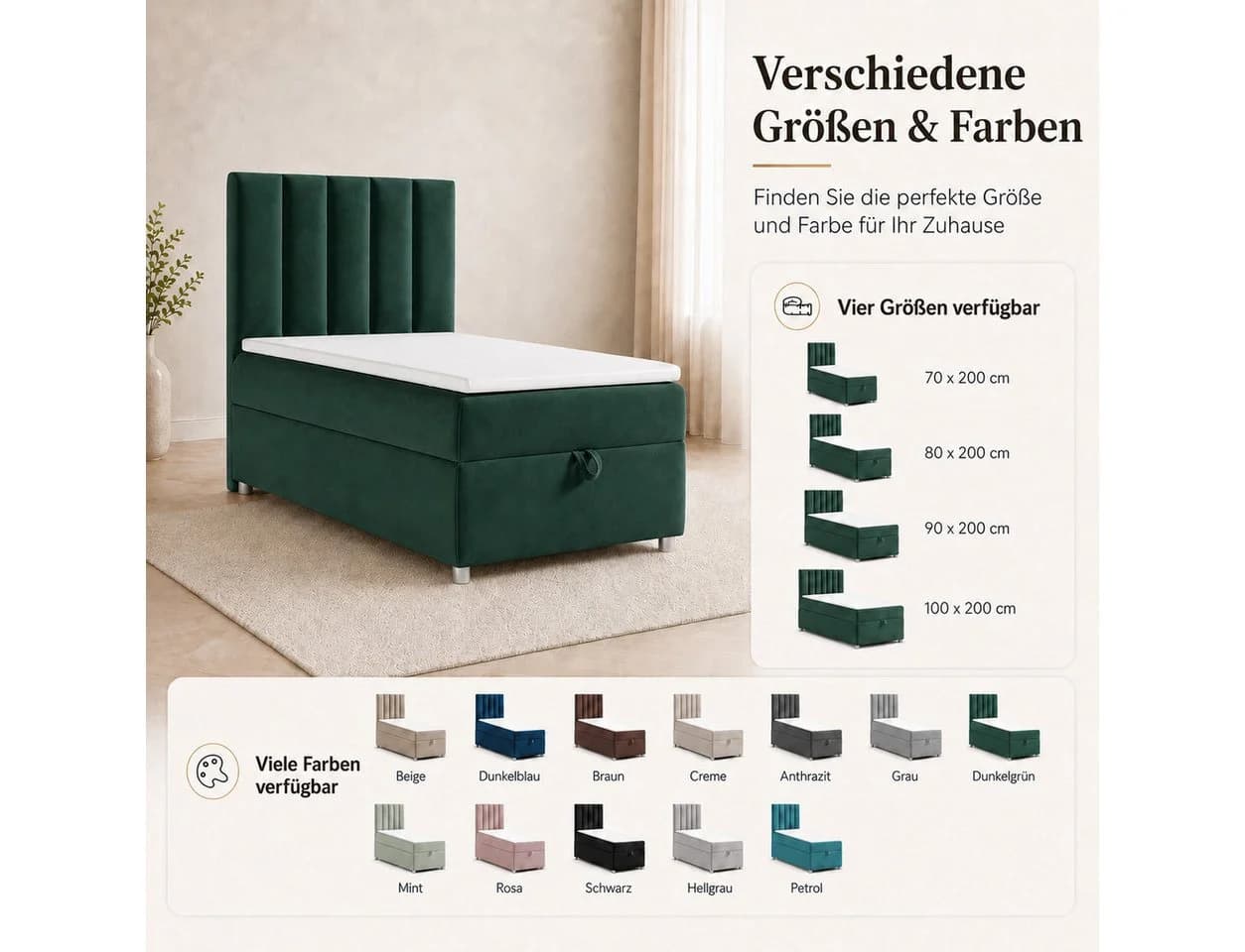 Best for Home Boxspringbett Trinity K10 SINGLE mit Bettkasten & Topper H3 - Bild 3