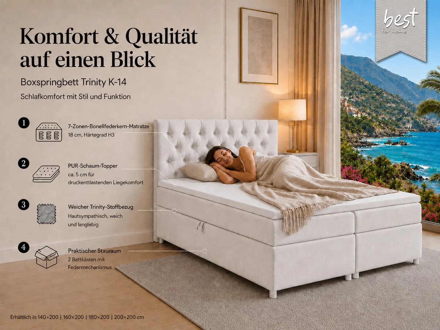 Best for Home Boxspringbett Trinity K-14 mit Stauraum und Topper - Bild 3