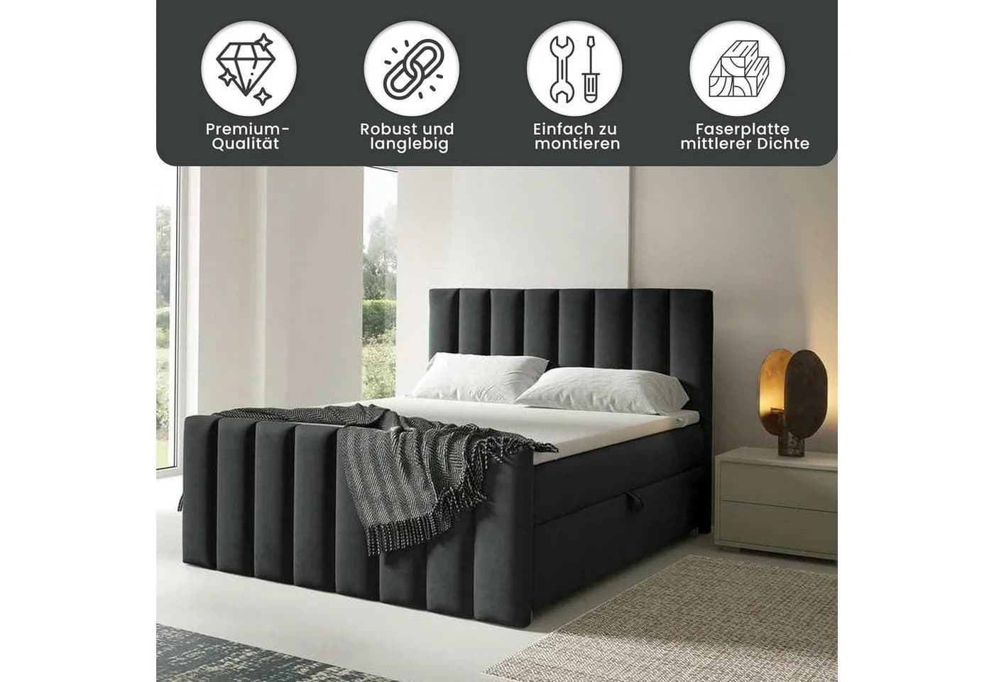 Best for Home Boxspringbett Trinity K10 mit Stauraum und Komfort-Topper - Bild 3