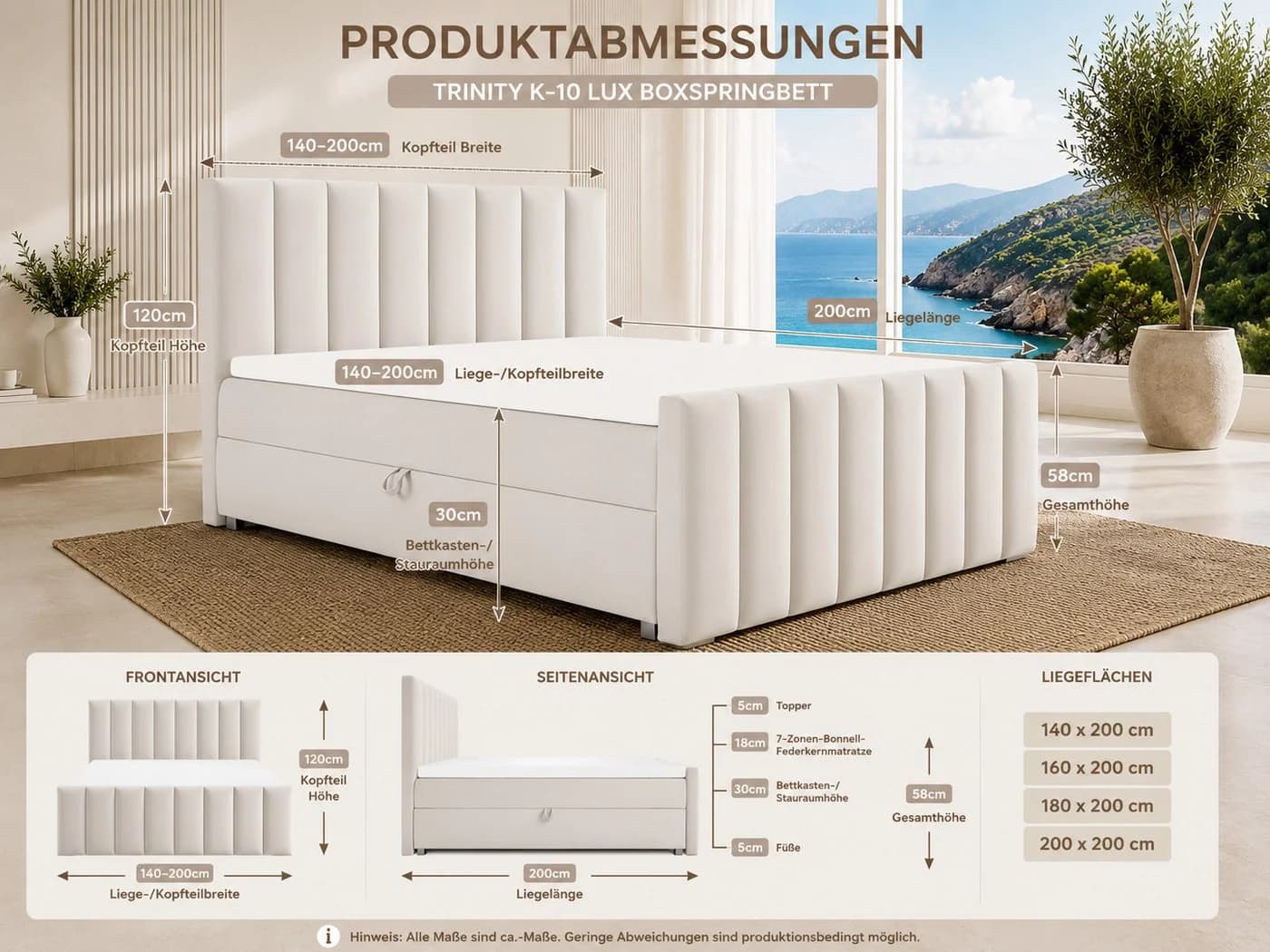 Best for Home Boxspringbett Trinity K10 mit Stauraum, Bonellmatratze & Topper - Bild 5