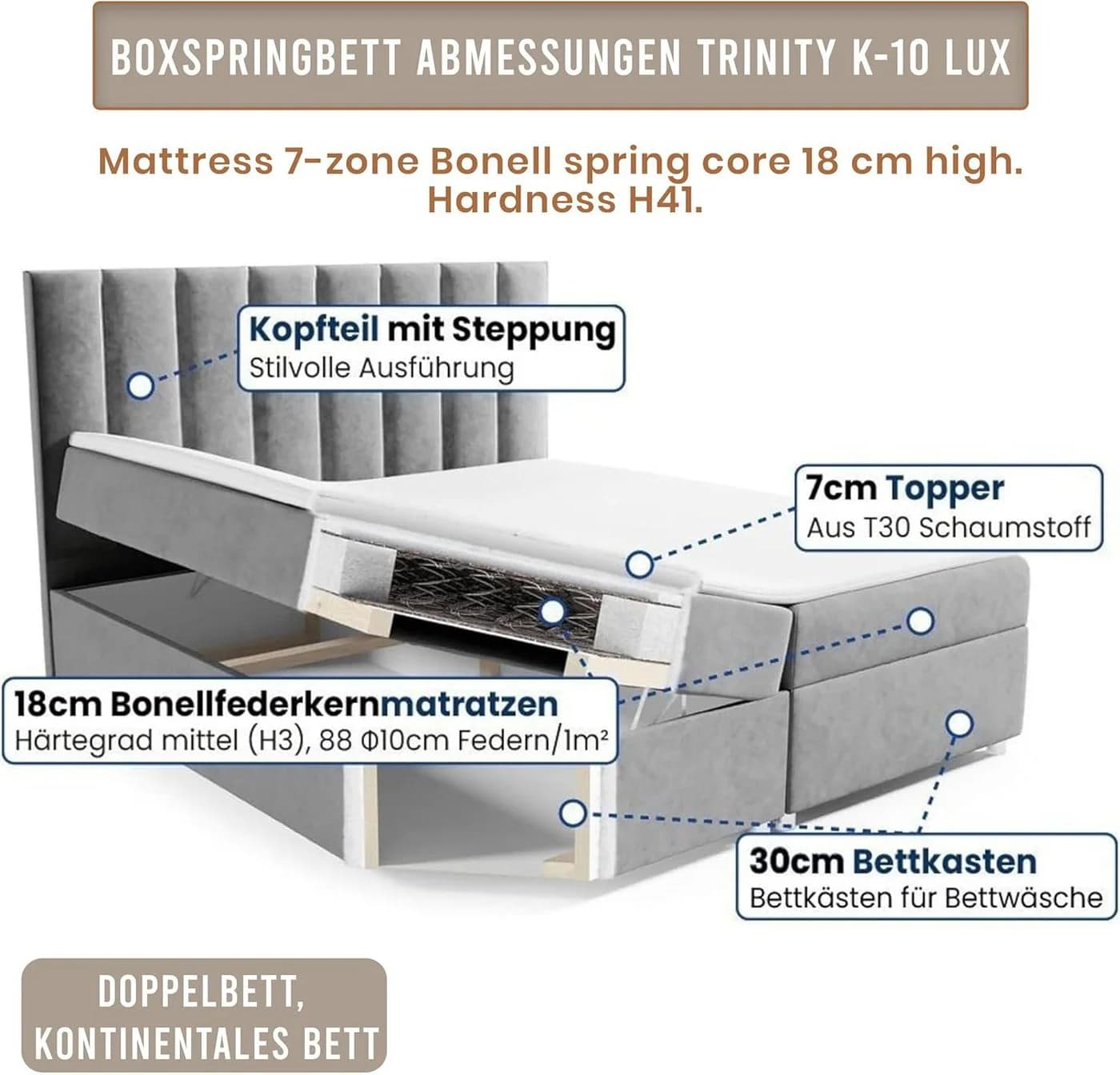 Best for Home Boxspringbett Trinity K10 mit Stauraum und Topper - Bild 4