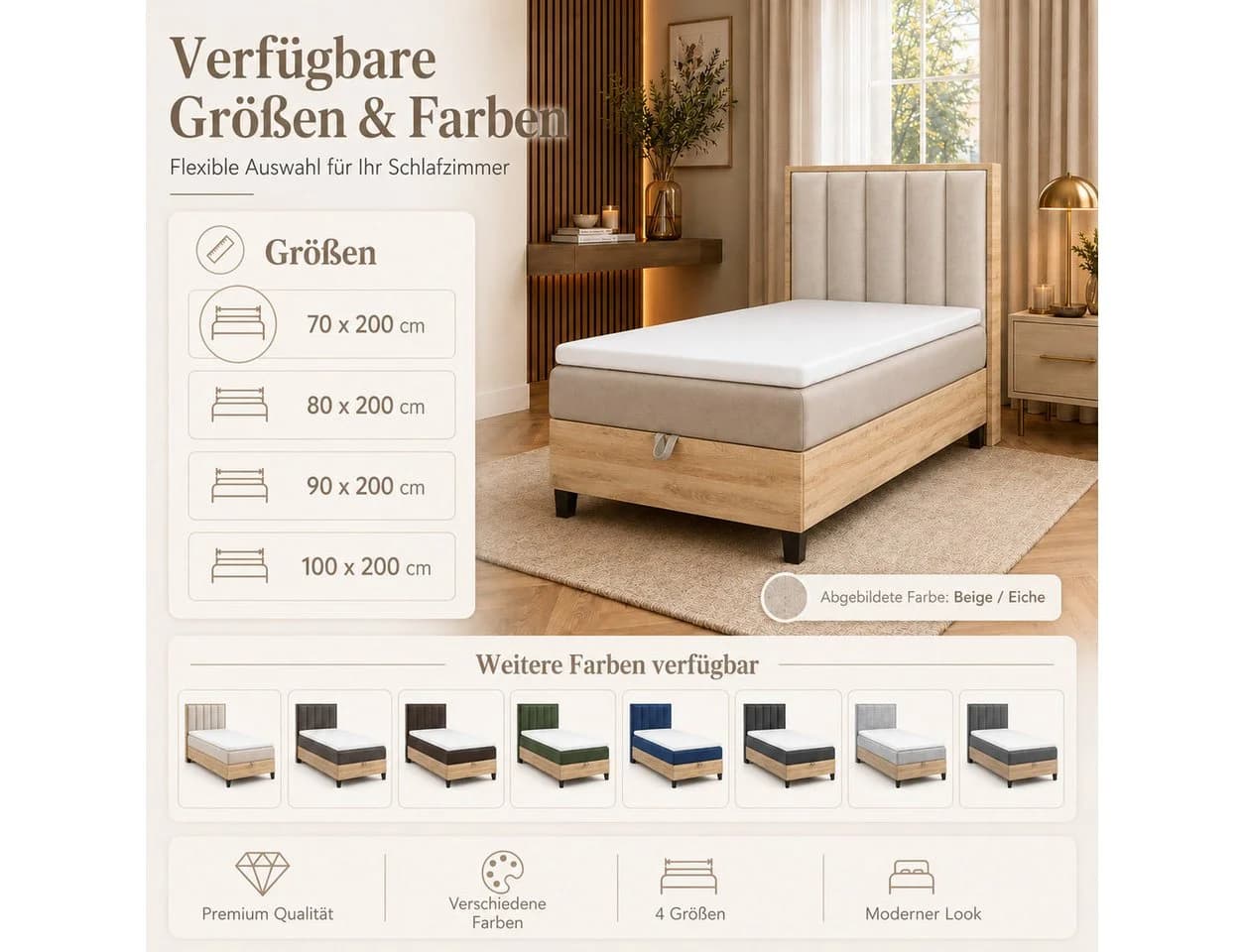 Best for Home Boxspringbett Trinity K-10 mit Bettkasten & Topper Beige - Bild 3