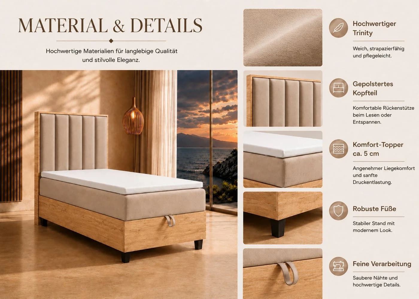 Best for Home Boxspringbett Trinity K-10 mit Bettkasten & Topper Beige - Bild 5