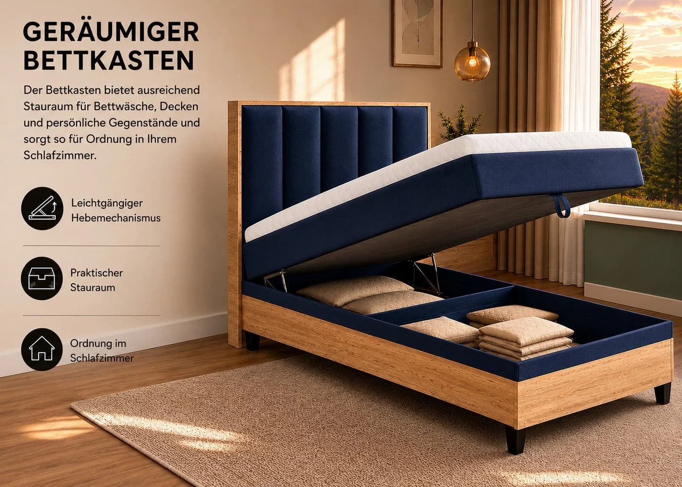 Best for Home Boxspringbett Trinity K-10 mit Bettkasten & Topper Blau