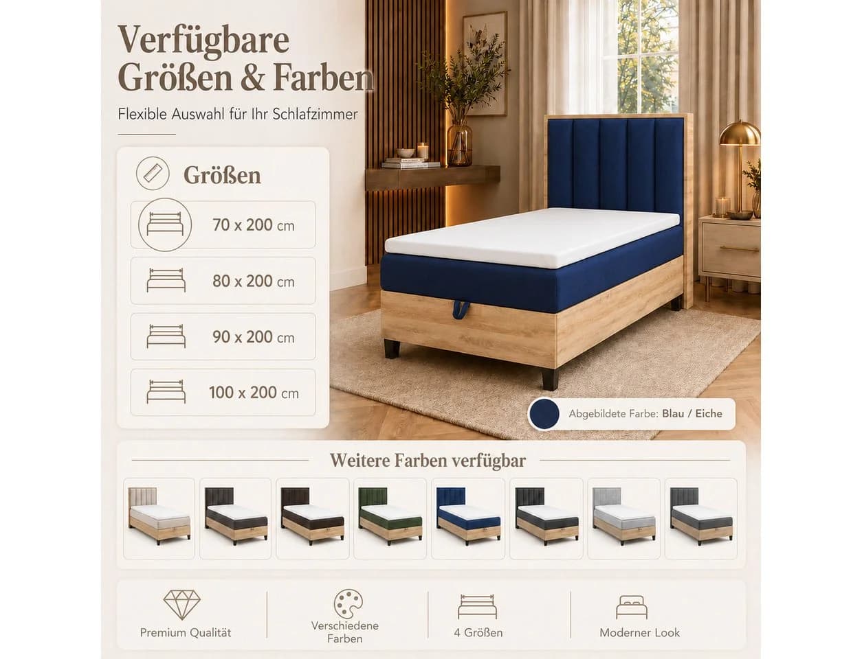 Best for Home Boxspringbett Trinity K-10 mit Bettkasten & Topper Blau - Bild 3