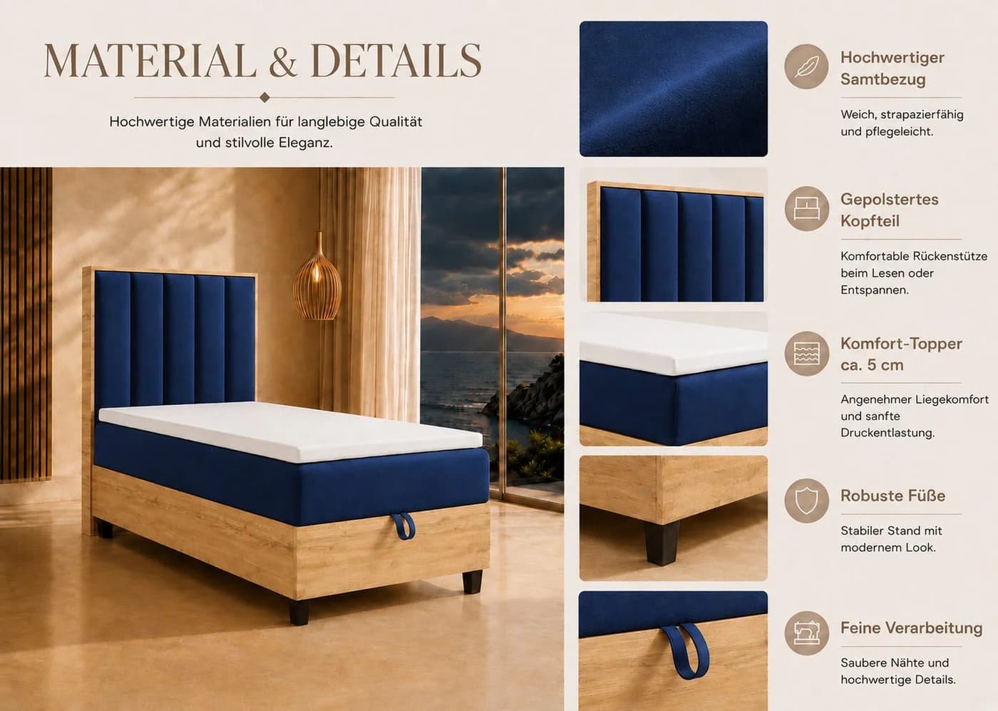 Best for Home Boxspringbett Trinity K-10 mit Bettkasten & Topper Blau - Bild 5
