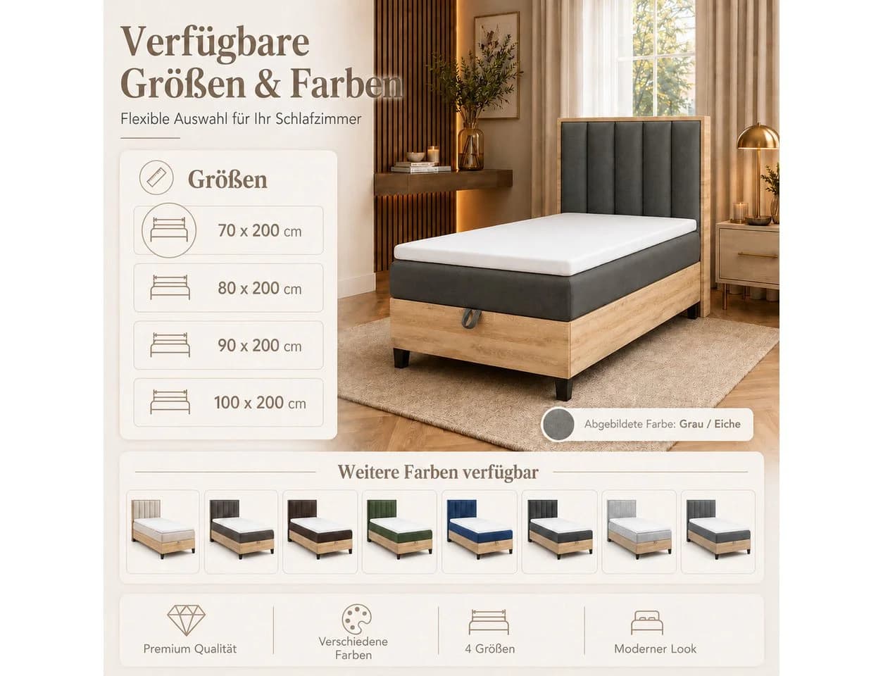 Best for Home Boxspringbett Trinity K-10 mit Bettkasten & Topper grau - Bild 3
