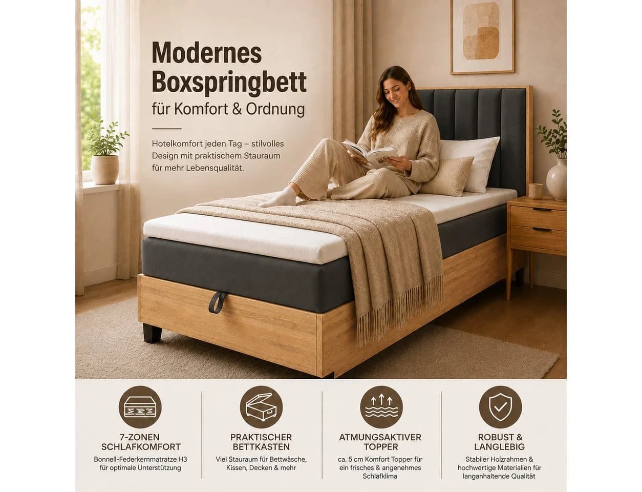 Best for Home Boxspringbett Trinity K-10 mit Bettkasten & Topper grau - Bild 4