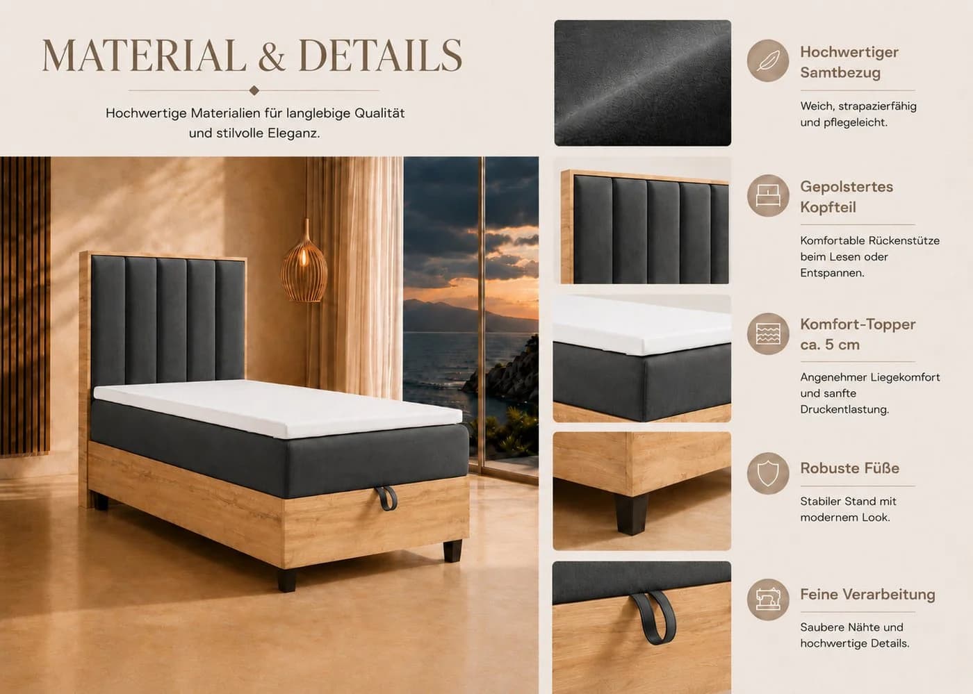 Best for Home Boxspringbett Trinity K-10 mit Bettkasten & Topper grau - Bild 5