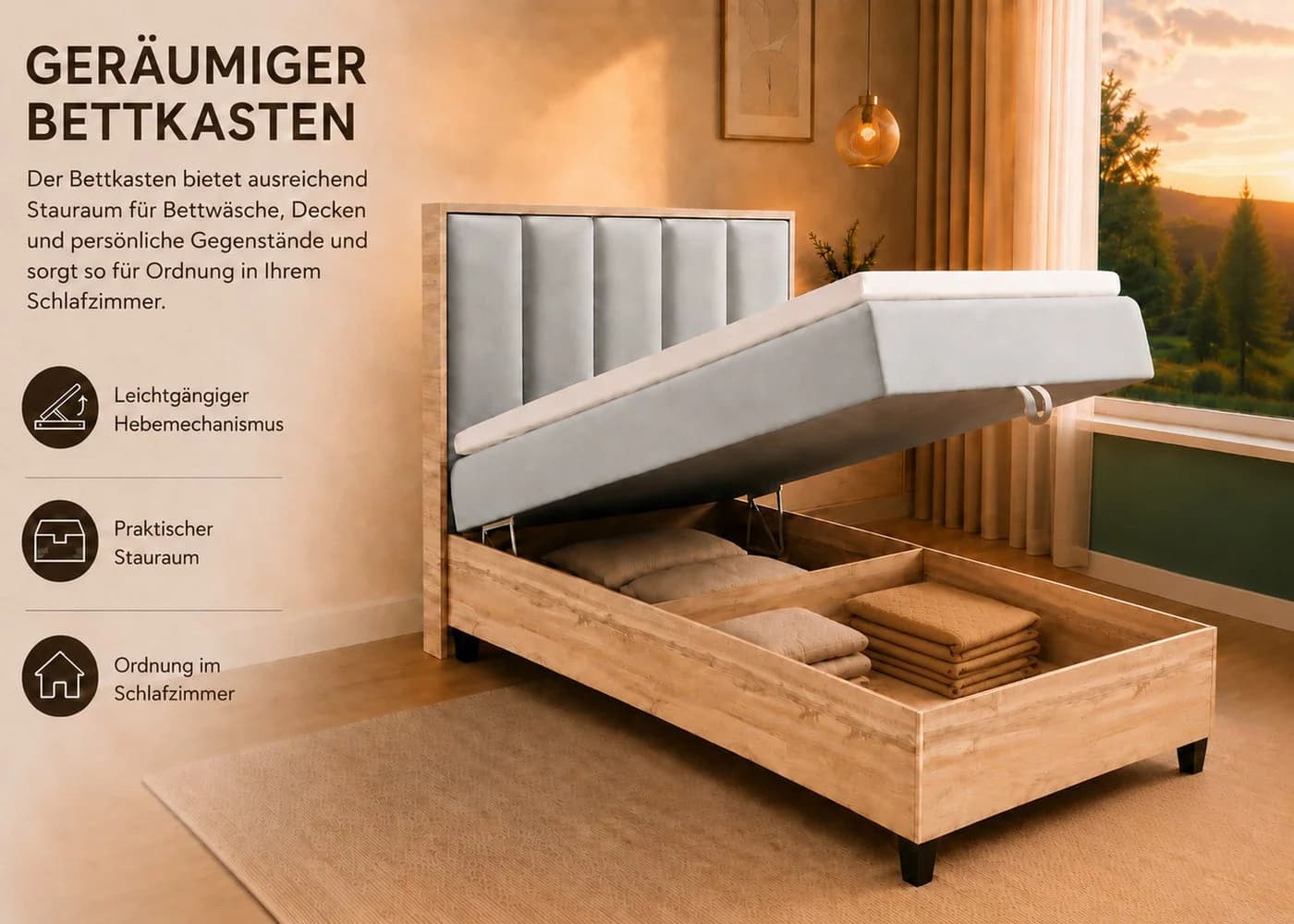 Best for Home Boxspringbett Trinity K-10 mit Bettkasten und Topper Grau
