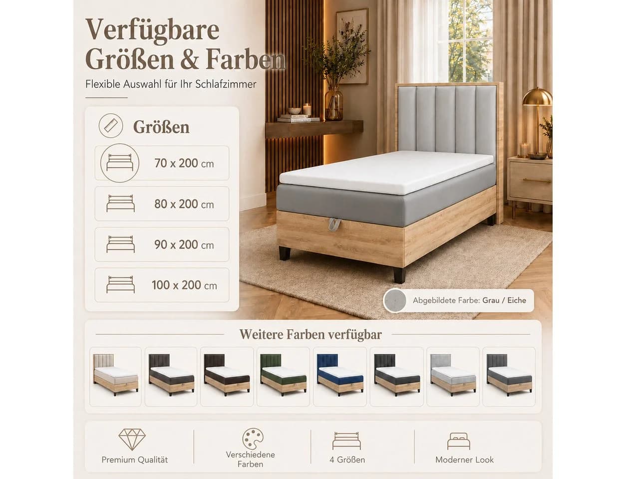 Best for Home Boxspringbett Trinity K-10 mit Bettkasten und Topper Grau - Bild 3