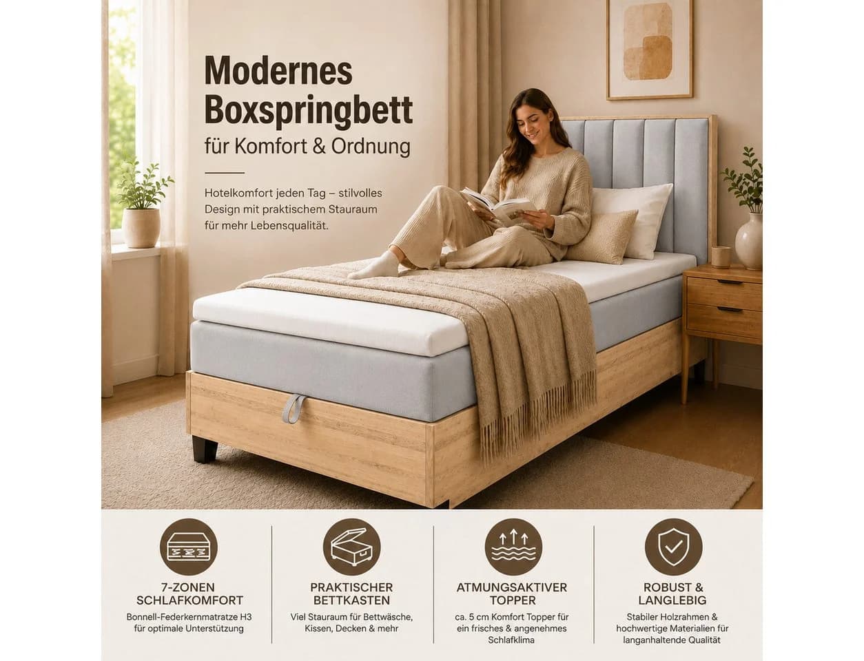 Best for Home Boxspringbett Trinity K-10 mit Bettkasten und Topper Grau - Bild 4