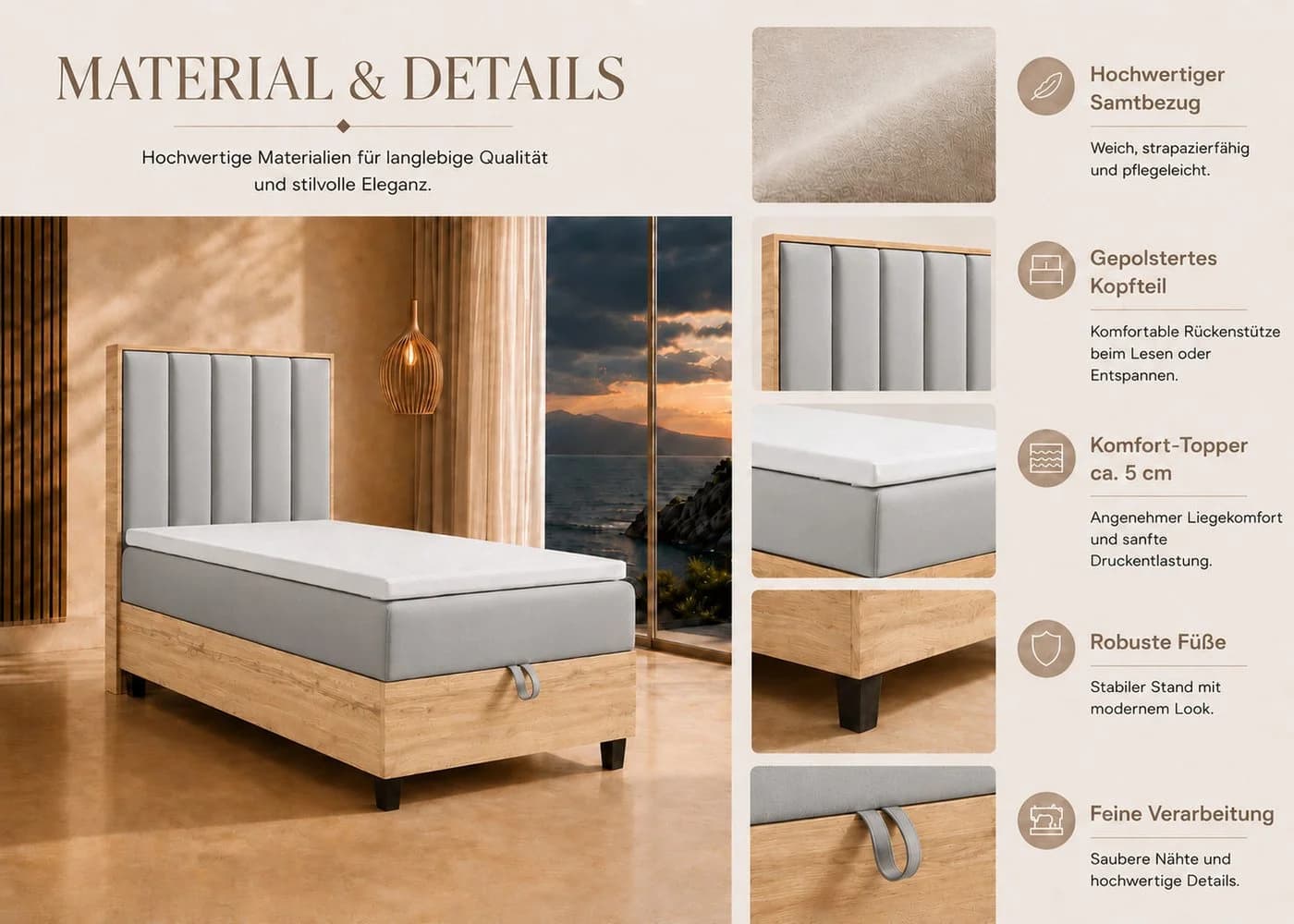 Best for Home Boxspringbett Trinity K-10 mit Bettkasten und Topper Grau - Bild 5