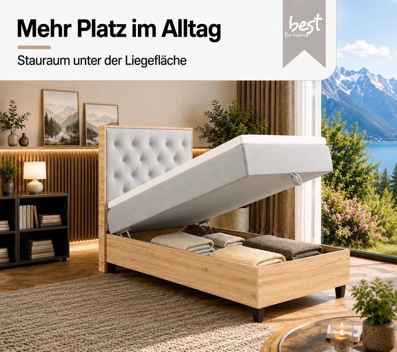 Best for Home Boxspringbett Trinity K-14 Single Grau mit Bettkasten & Topper