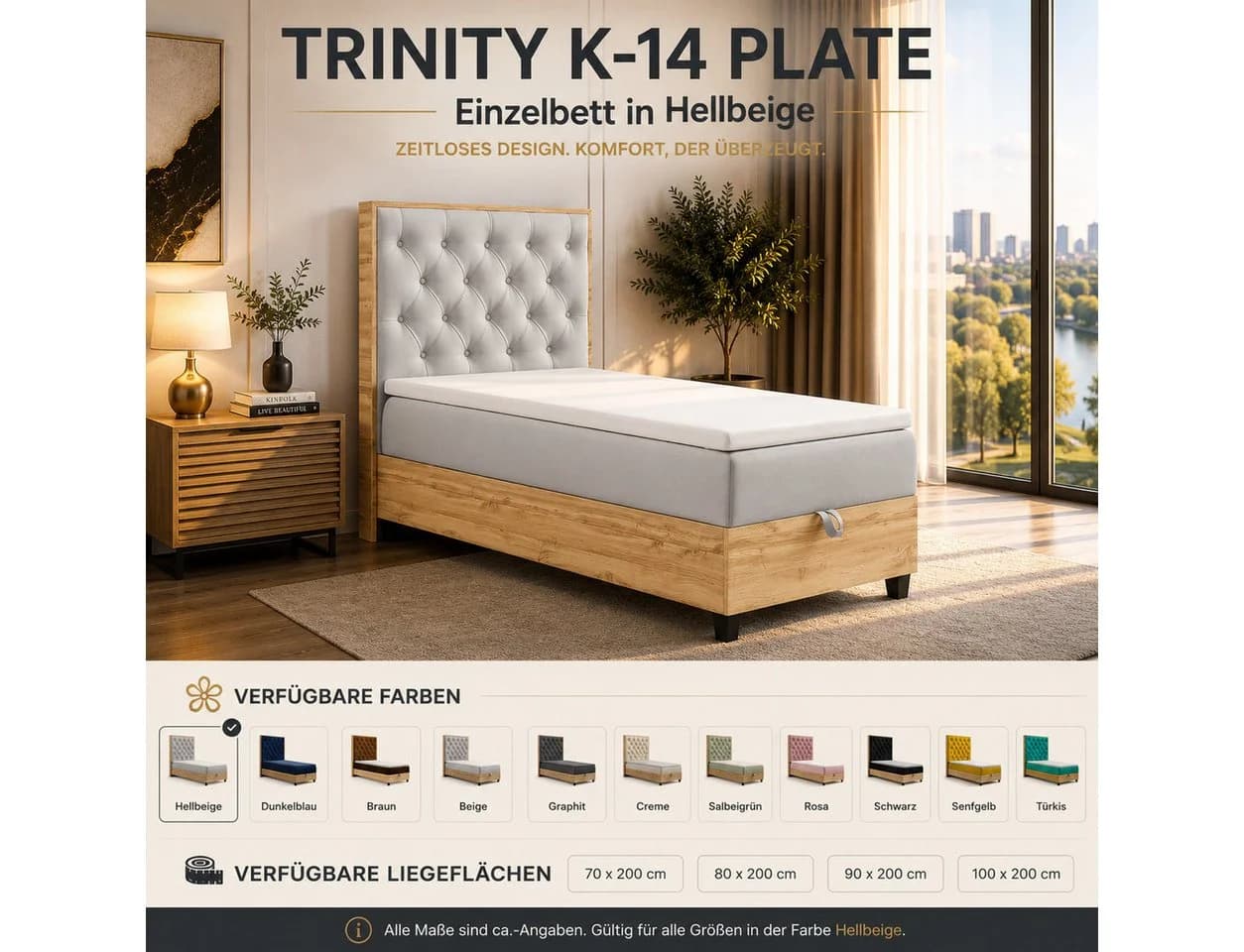 Best for Home Boxspringbett Trinity K-14 Single Grau mit Bettkasten & Topper - Bild 3