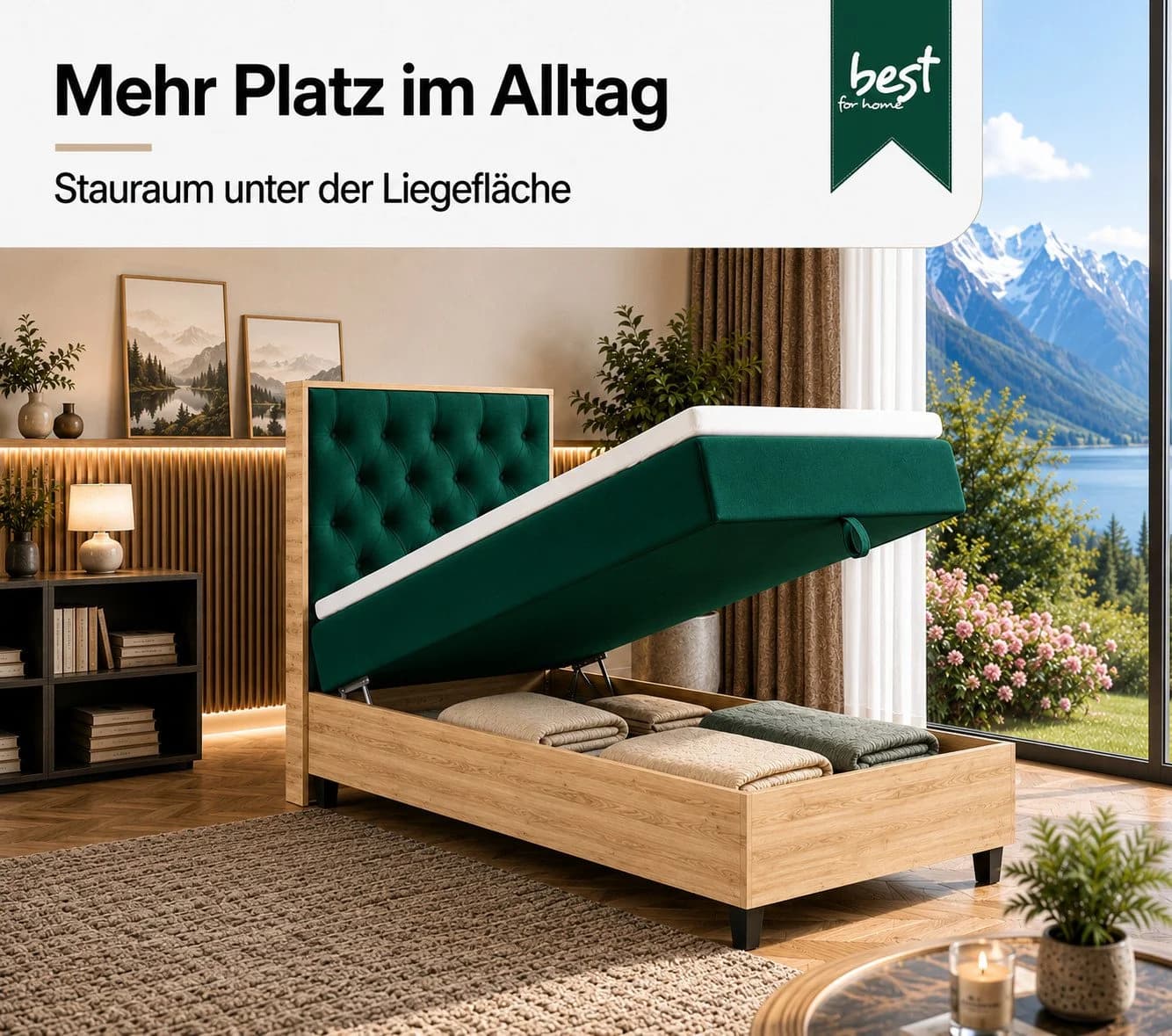 Best for Home Boxspringbett Trinity K-14 Single mit Bettkasten & Topper