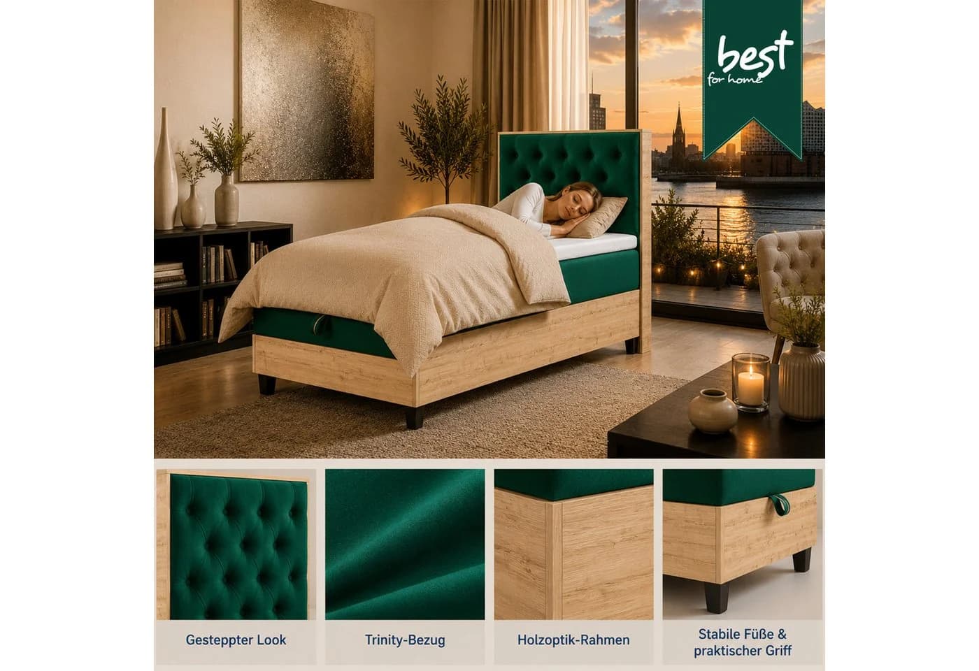 Best for Home Boxspringbett Trinity K-14 Single mit Bettkasten & Topper - Bild 4