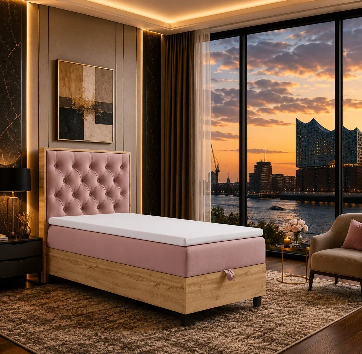 Best for Home Boxspringbett Trinity K-14 Single Rosa mit Bettkasten & Topper - Bild 2