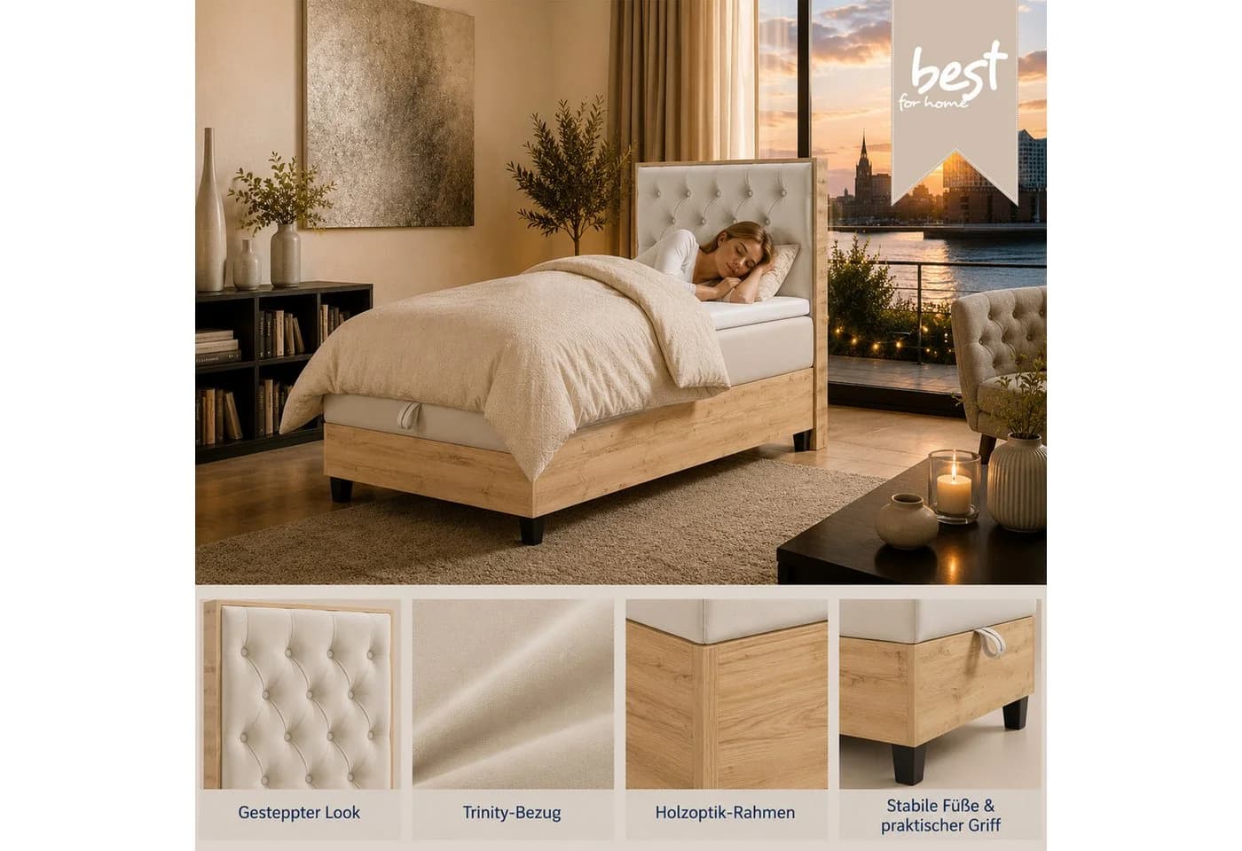 Best for Home Boxspringbett Trinity K-14 Single mit Bettkasten & Topper - Bild 4