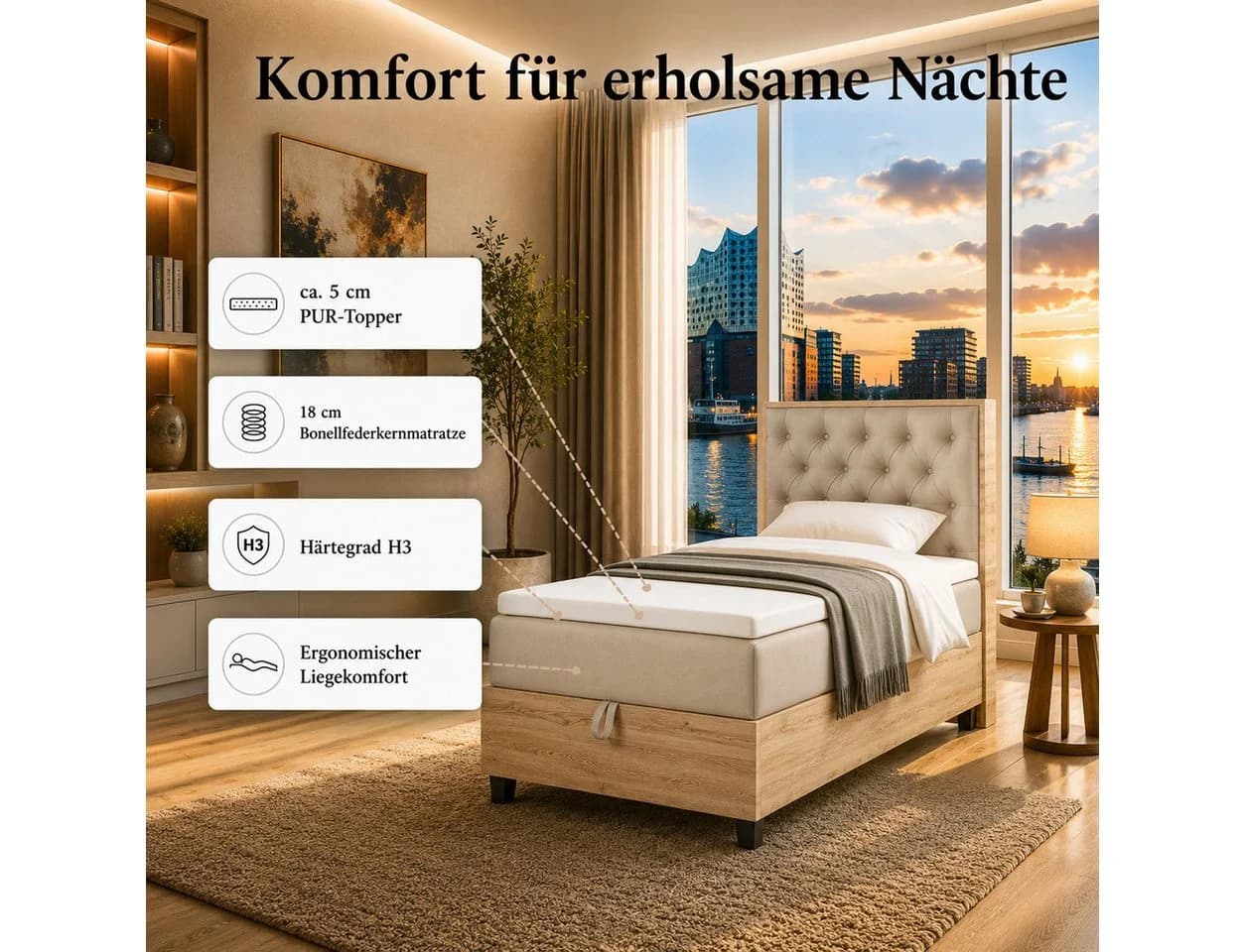 Best for Home Boxspringbett Trinity K-14 Single mit Bettkasten & Topper - Bild 5