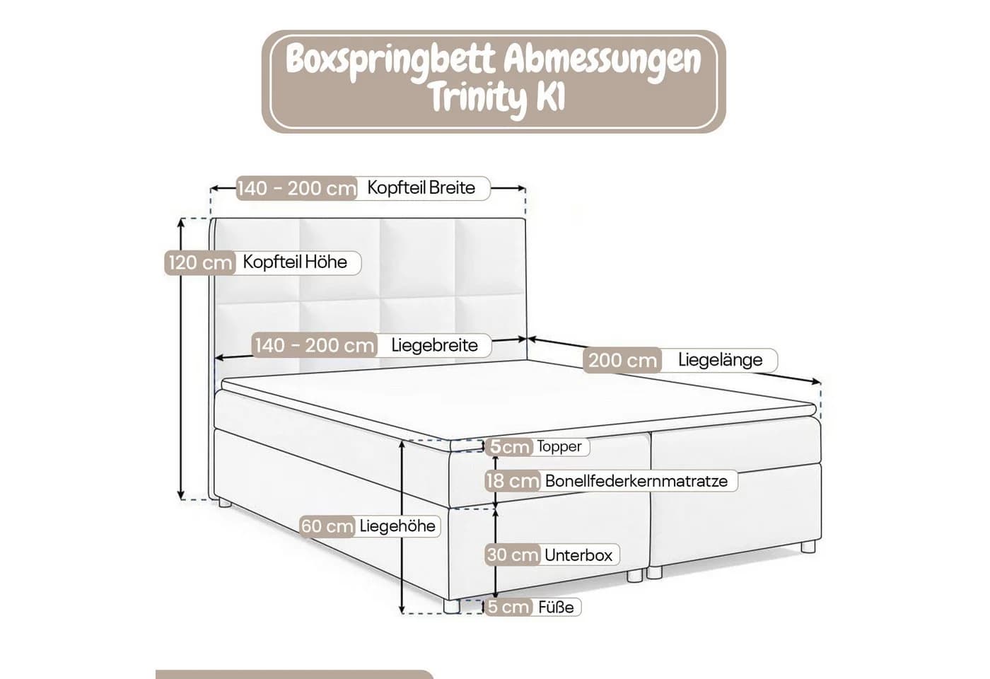 Best for Home Boxspringbett Trinity K-1 LUX Modernes Boxspringbett mit Stauraum & Komfort - Bild 3