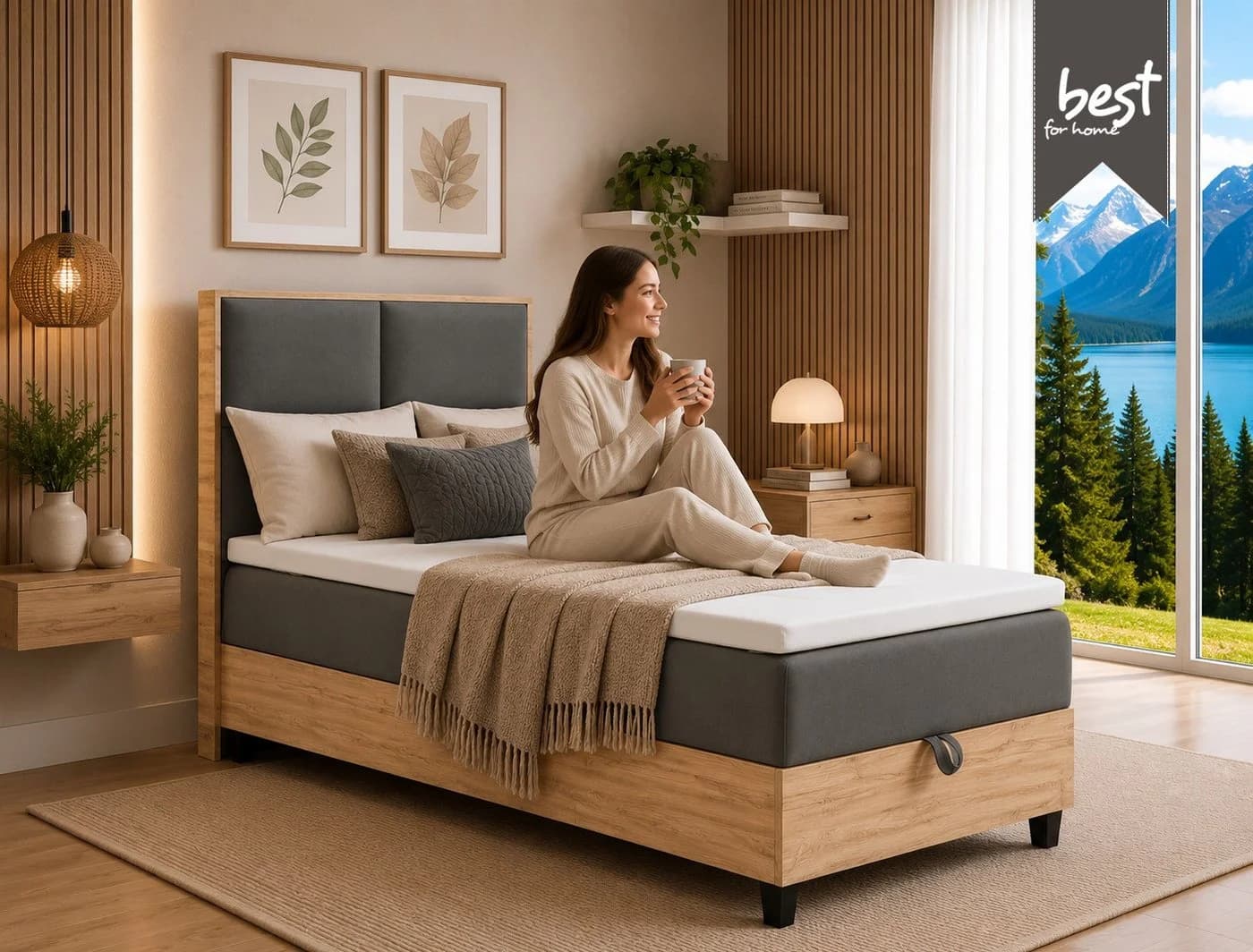 Best for Home Boxspringbett Trinity K-2 Plate mit Bettkasten & Topper grau - Bild 3