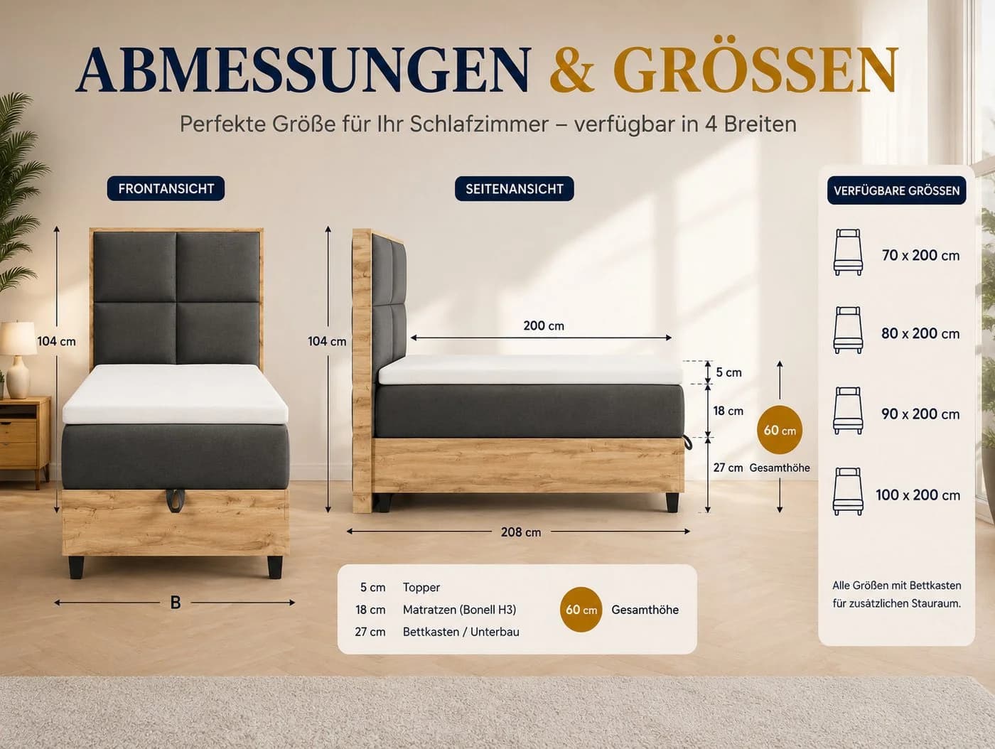 Best for Home Boxspringbett Trinity K-2 Plate mit Bettkasten & Topper grau - Bild 5