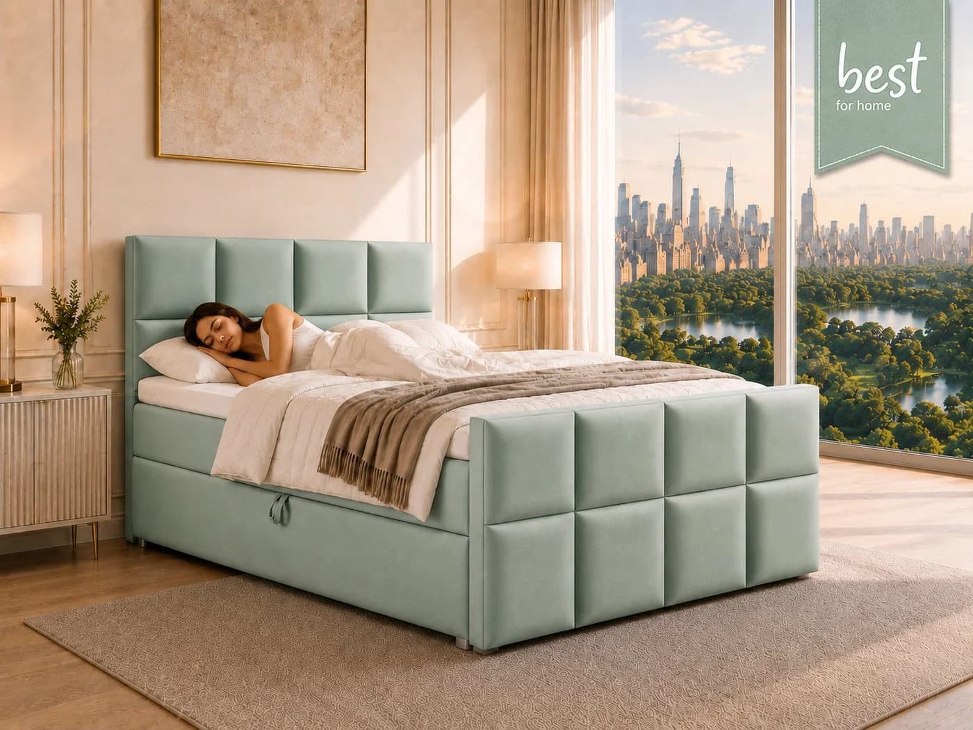 Best for Home Boxspringbett Trinity K-1 LUX Mintgrün mit Stauraum