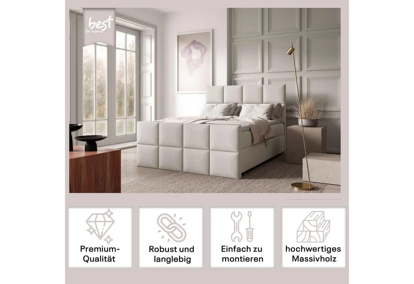 Best for Home Boxspringbett Trinity K-1 LUX Beige mit Stauraum & Topper