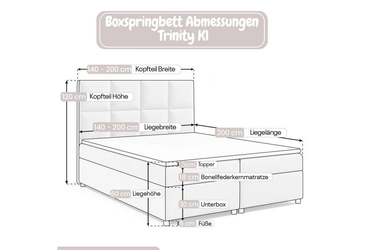 Best for Home Boxspringbett Trinity K-1 LUX Beige mit Stauraum & Topper - Bild 3