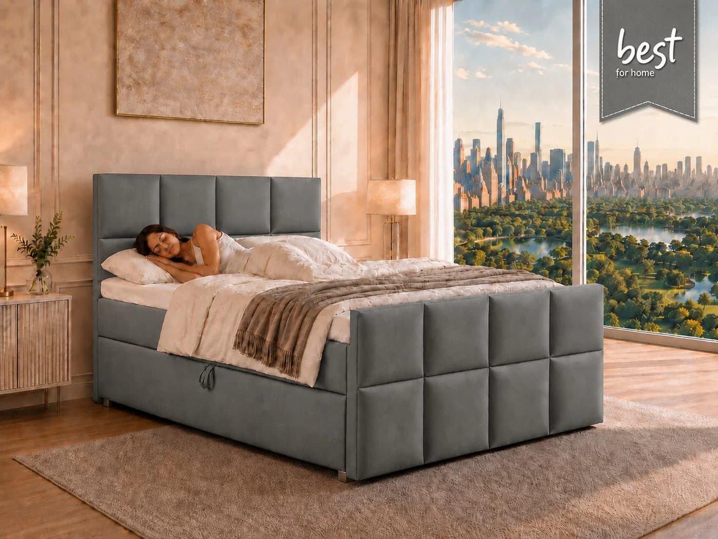 Best for Home Boxspringbett Trinity K-1 LUX Grau mit Stauraum & Topper