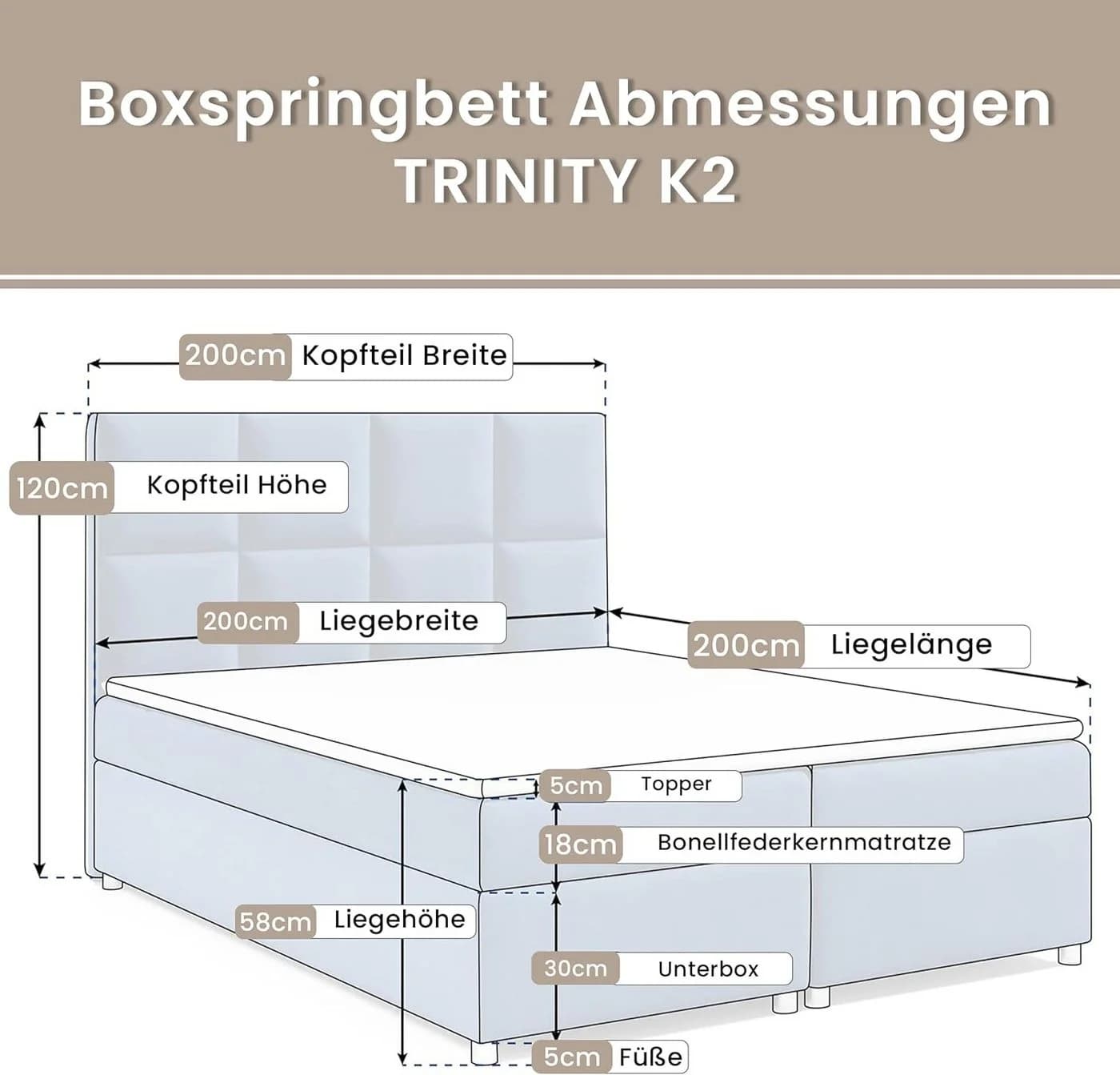 Best for Home Boxspringbett Trinity K-2 LUX mit Stauraum und Topper