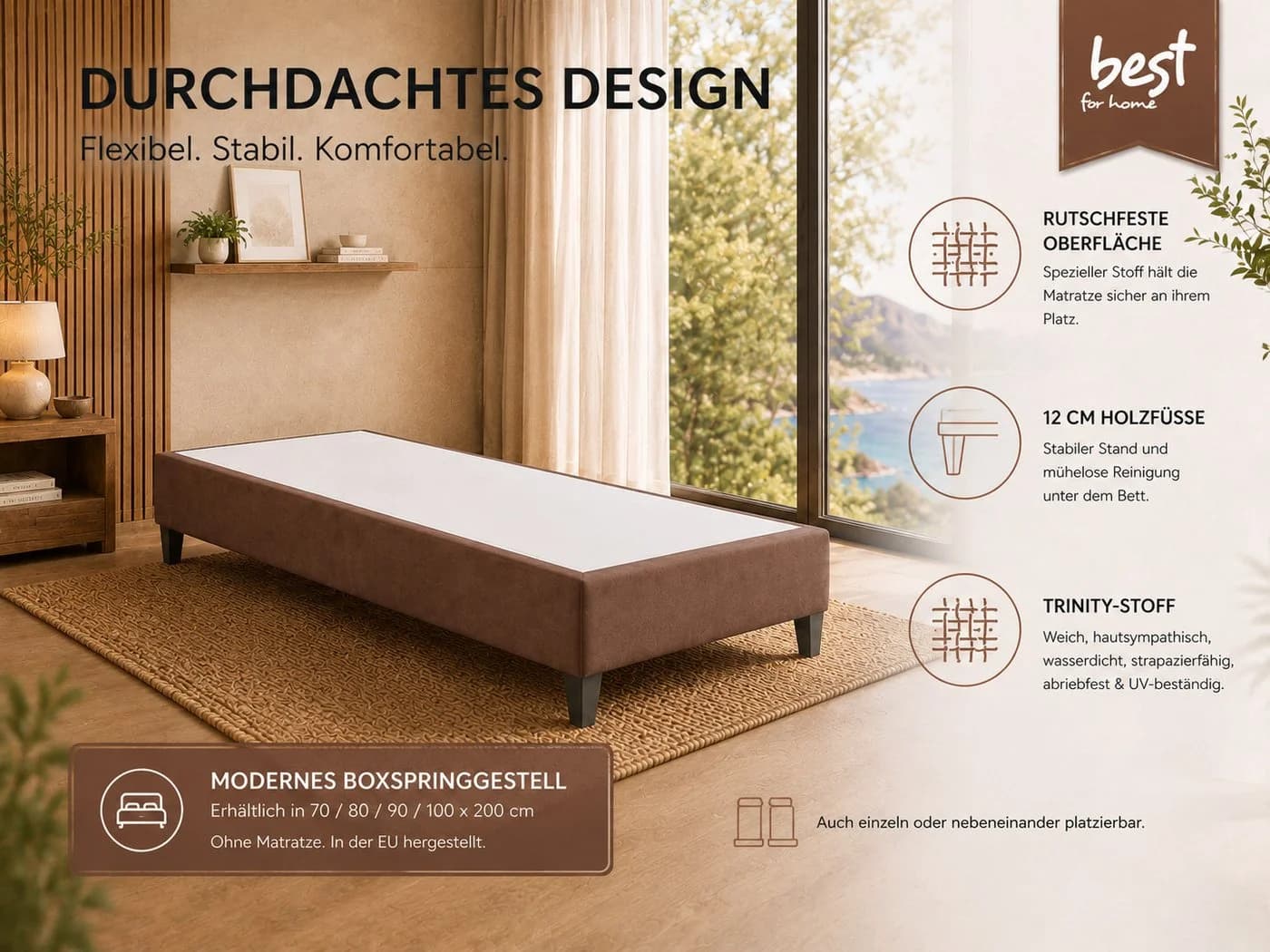 Best for Home Boxspringbett Rahmen Massivholz Braun