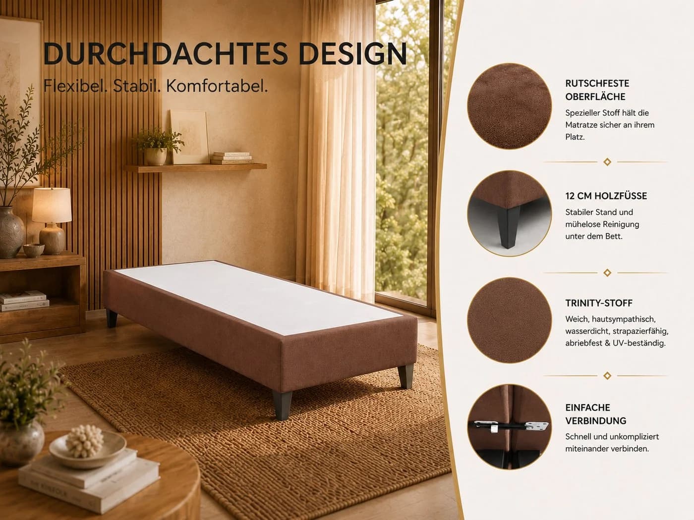 Best for Home Boxspringbett Rahmen Massivholz Braun - Bild 3