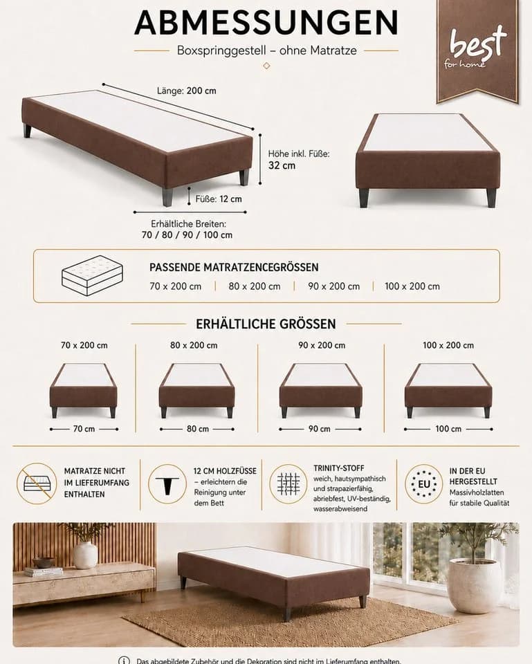 Best for Home Boxspringbett Rahmen Massivholz Braun - Bild 5
