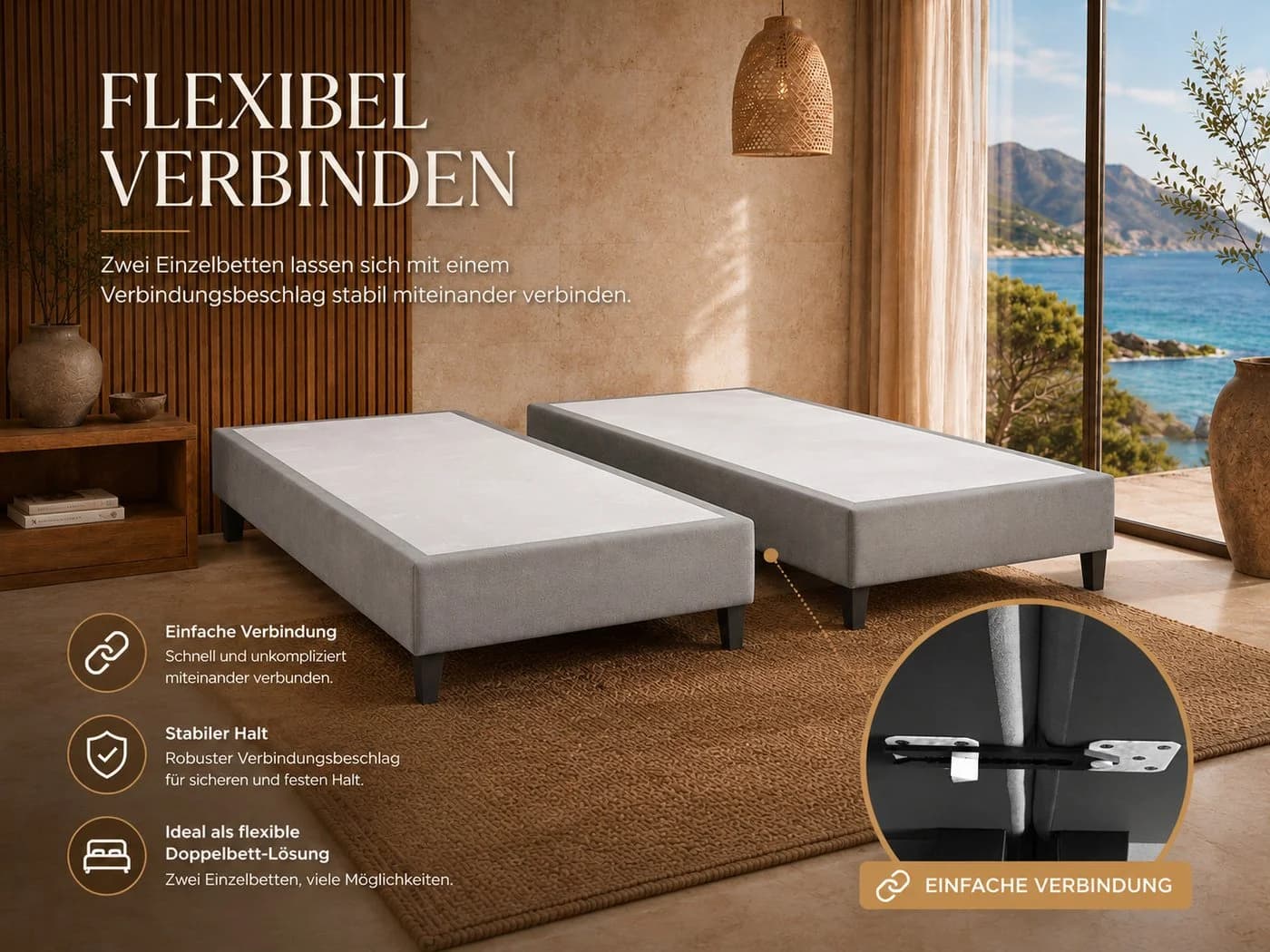 Best for Home Boxspringbett Rahmen Massivholz Grau 12 cm Füße - Bild 5