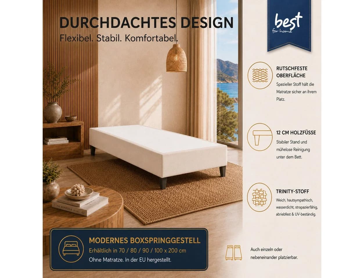 Best for Home Boxspringbett Rahmen Massivholz Beige
