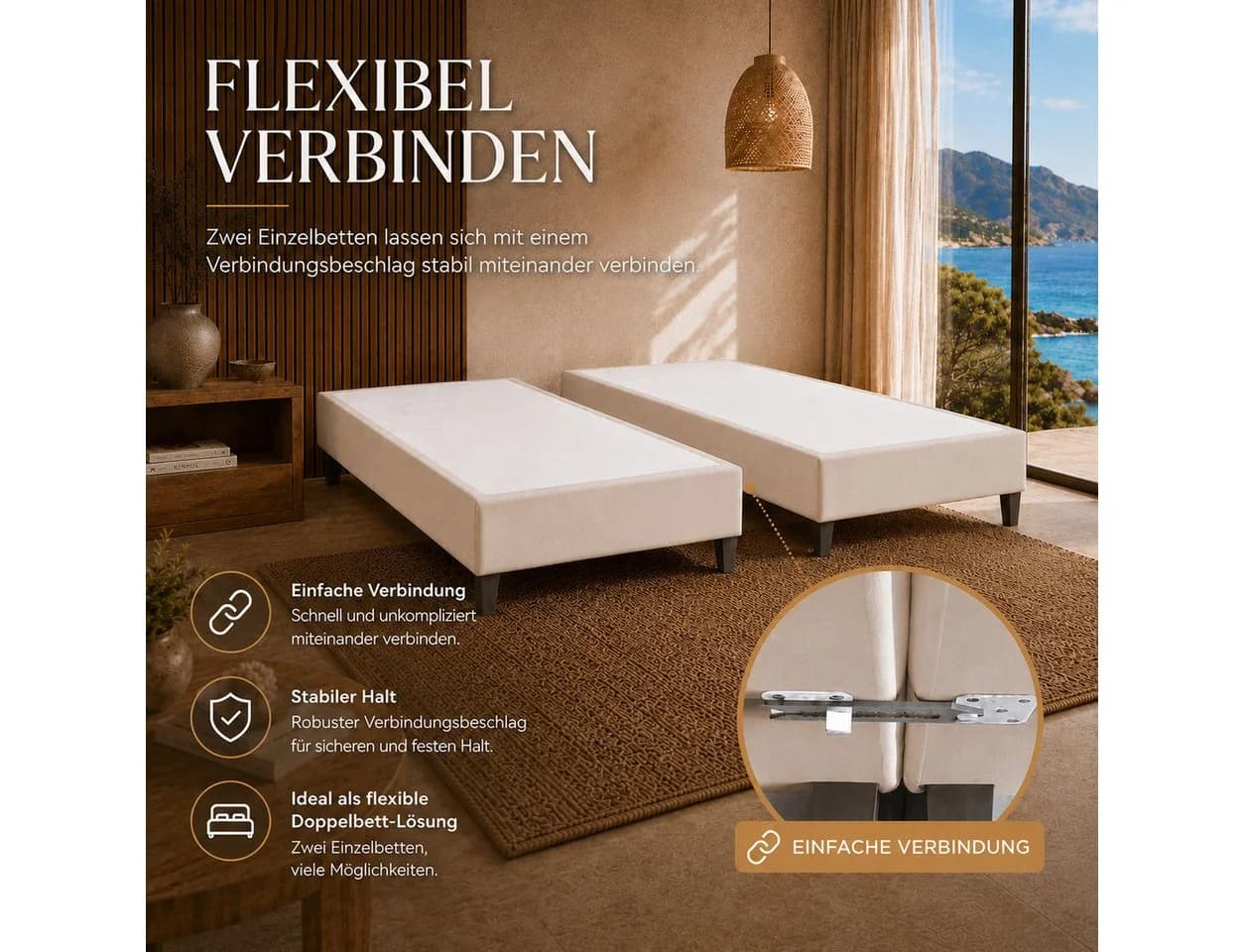 Best for Home Boxspringbett Rahmen Massivholz Beige - Bild 4