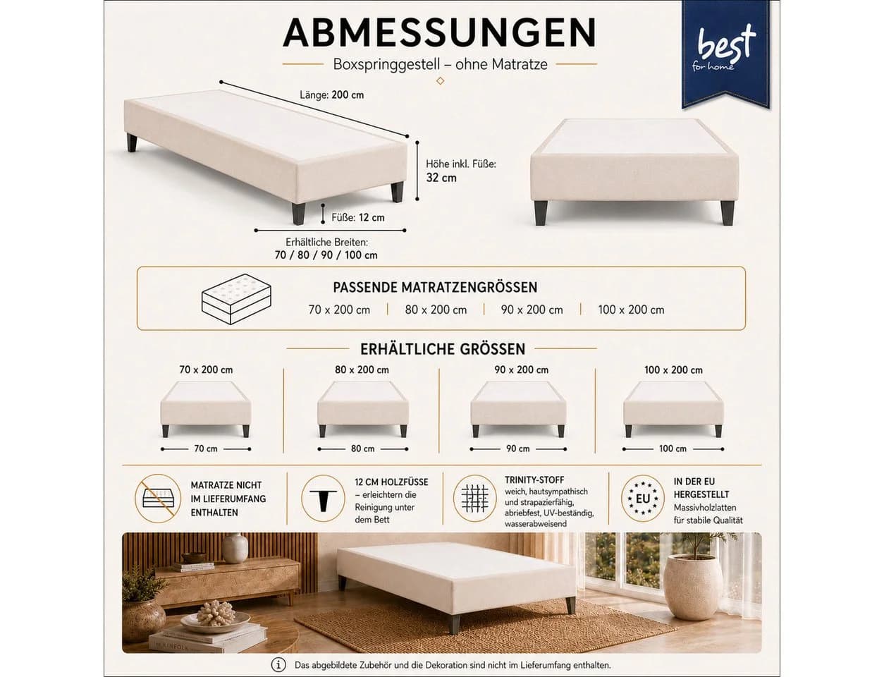 Best for Home Boxspringbett Rahmen Massivholz Beige - Bild 5