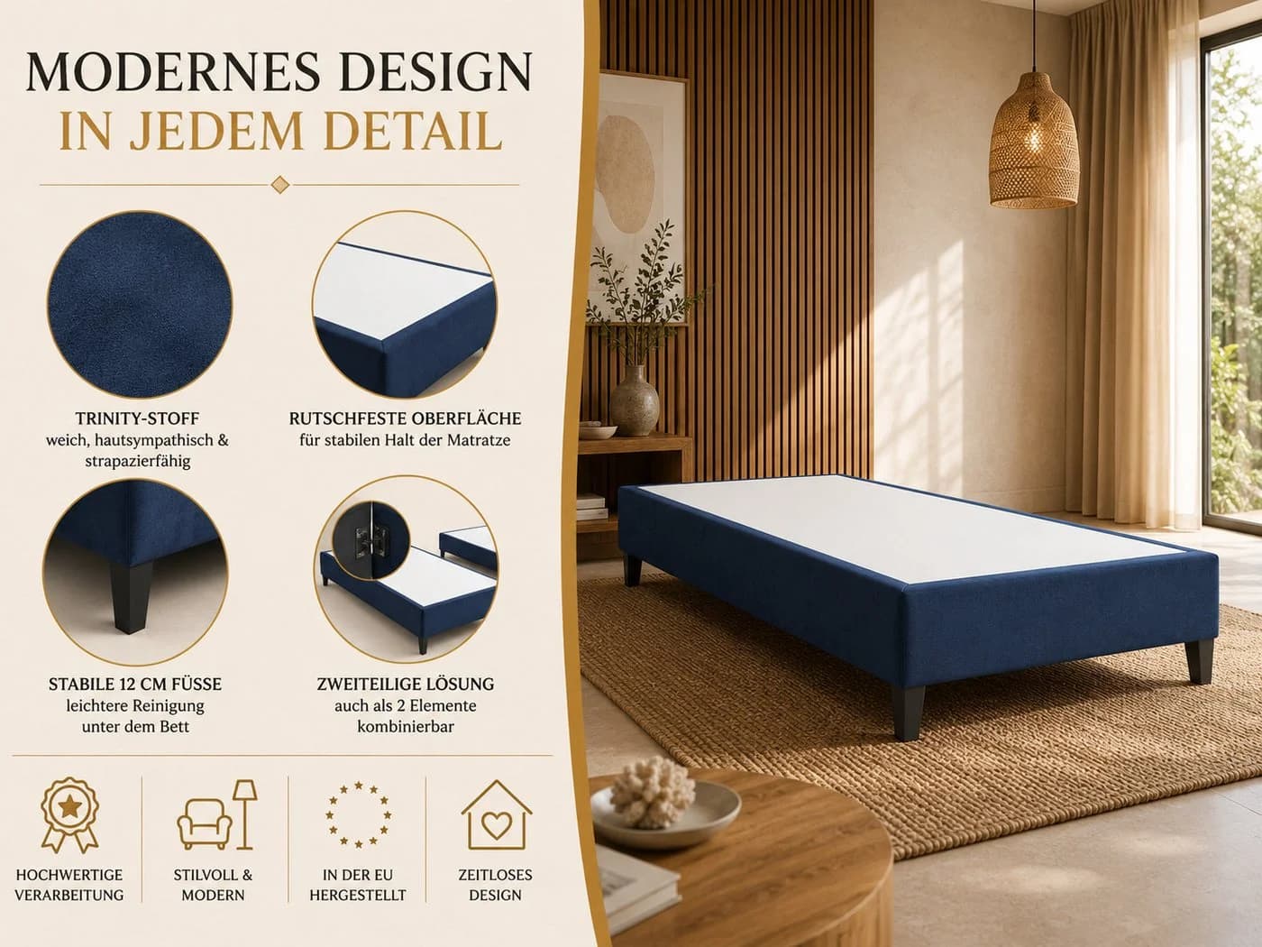Best for Home Boxspringbettgestell Trinity Massivholz blau - Bild 3