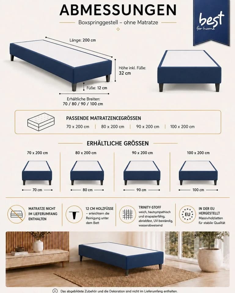Best for Home Boxspringbettgestell Trinity Massivholz blau - Bild 5