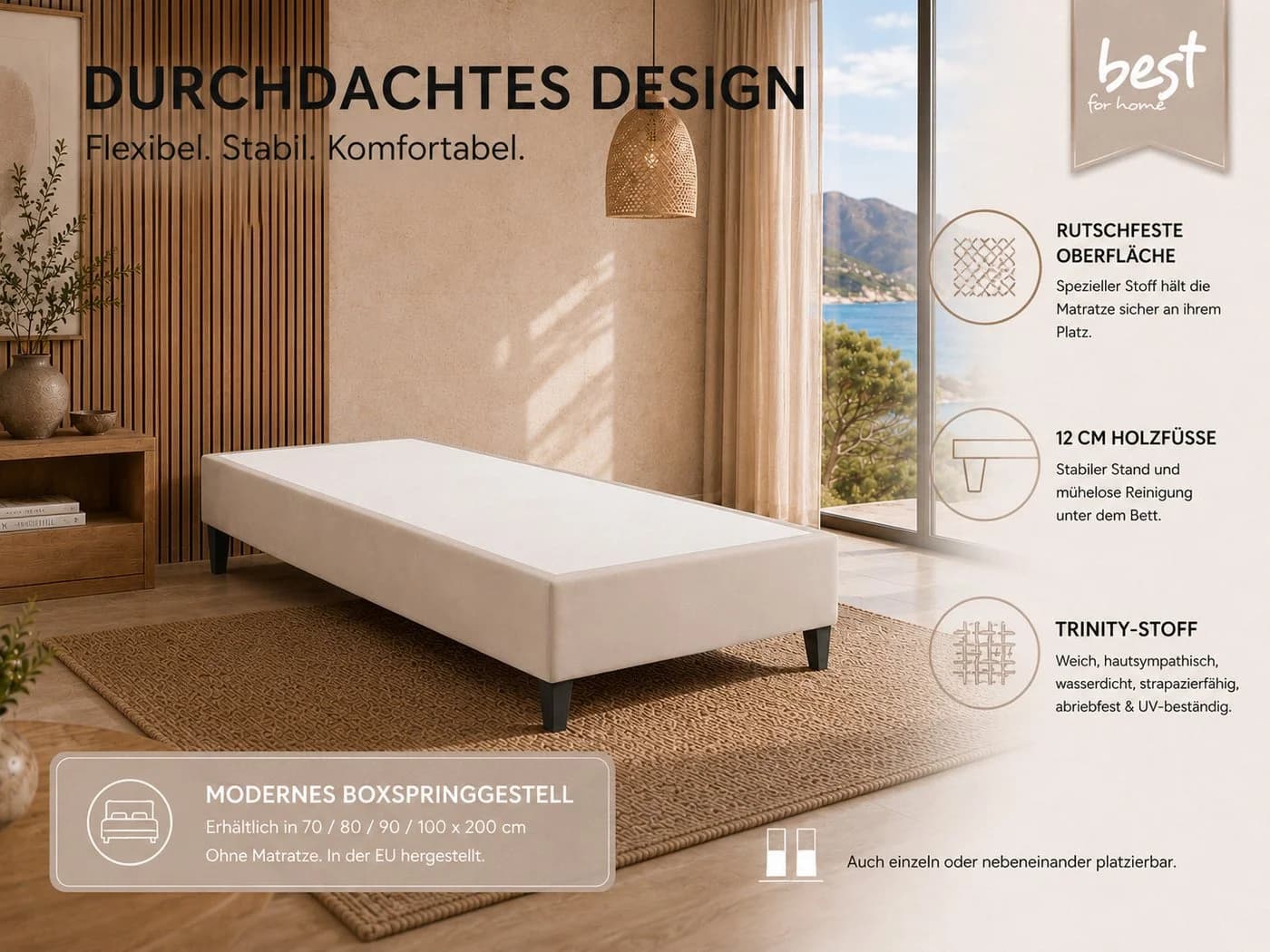 Best for Home Boxspringbettgestell Massivholz Beige - Bild 3