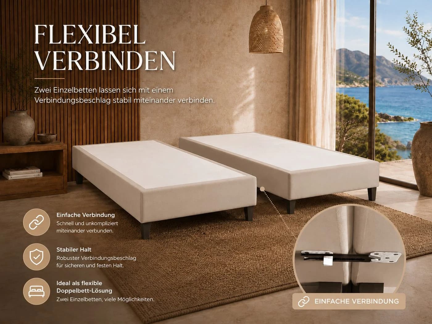 Best for Home Boxspringbettgestell Massivholz Beige - Bild 5